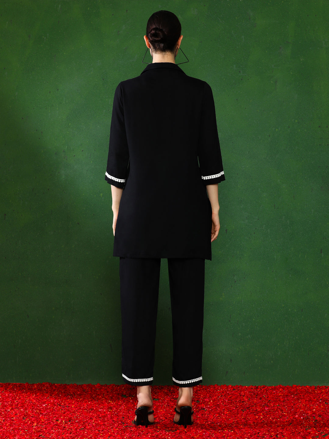 Floral Embroidered A-Line Top & Trousers Sets