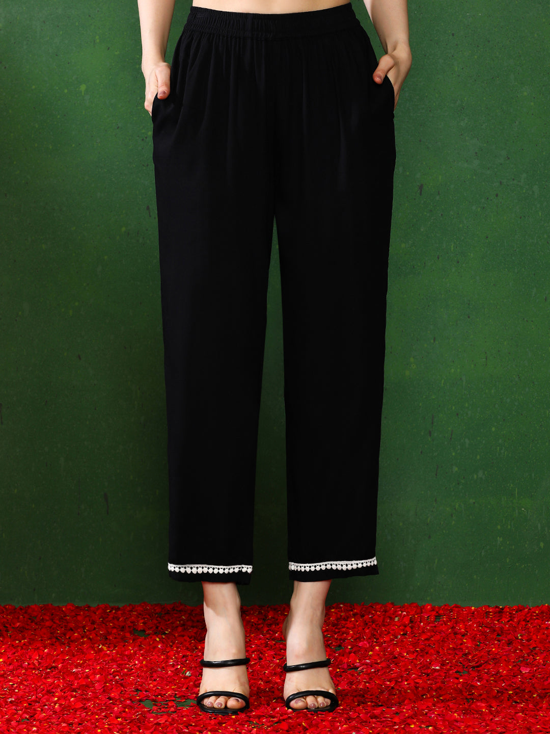 Floral Embroidered A-Line Top & Trousers Sets