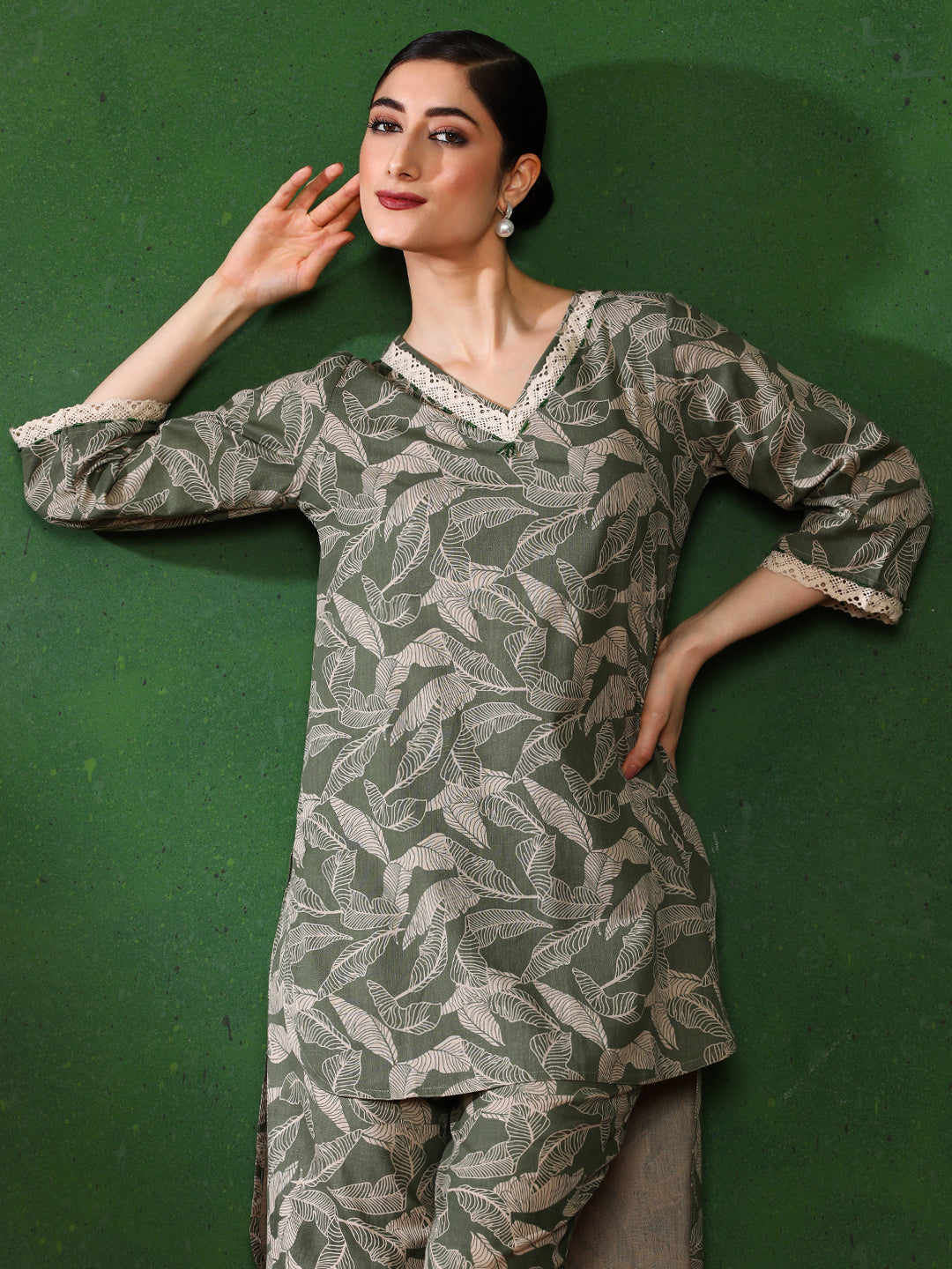 Floral Embroidered A-Line Top & Trousers Sets