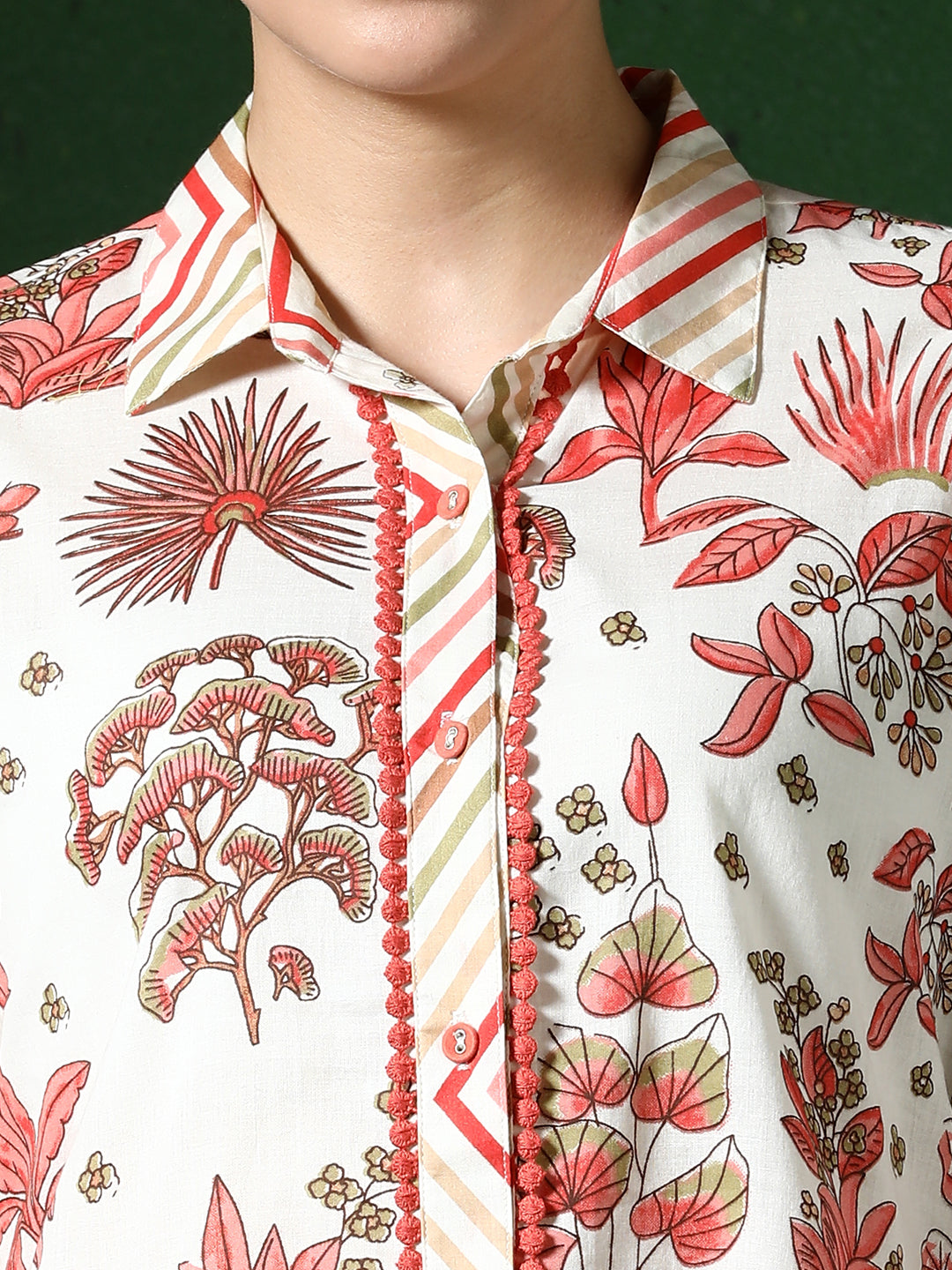 Floral Embroidered A-Line Pure Cotton Top & Trousers Sets