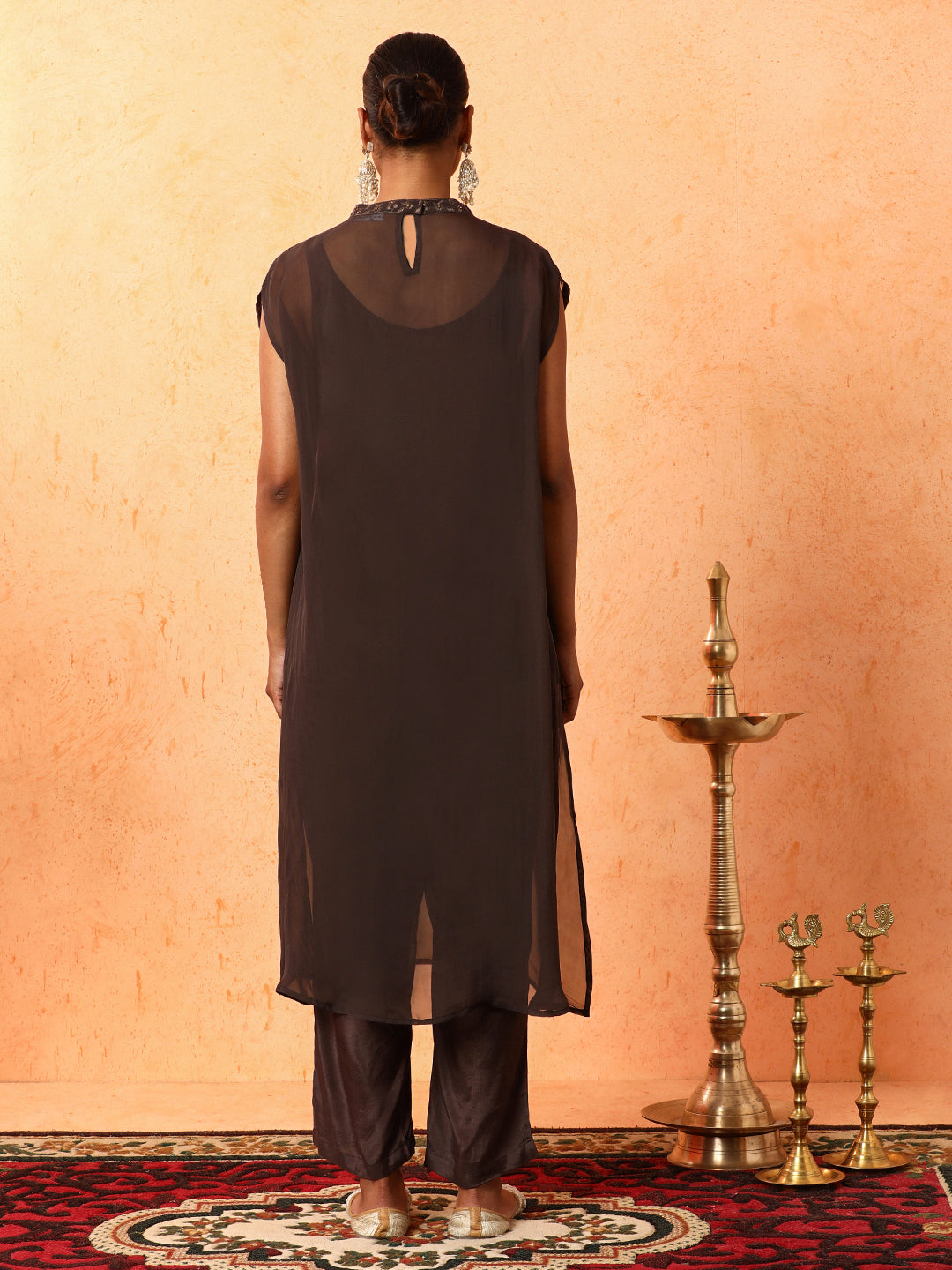 Floral Embroidered A-Line Organza Kurta & Trousers Sets