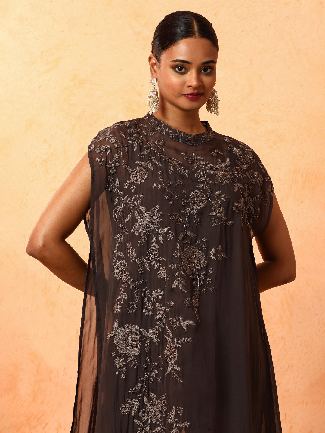 Floral Embroidered A-Line Organza Kurta & Trousers Sets