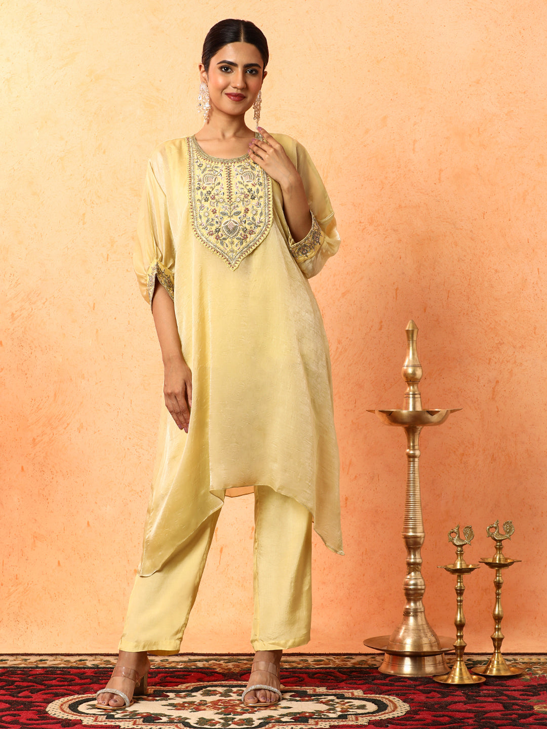 Floral Embroidered A-Line Organza Kurta & Trousers Sets