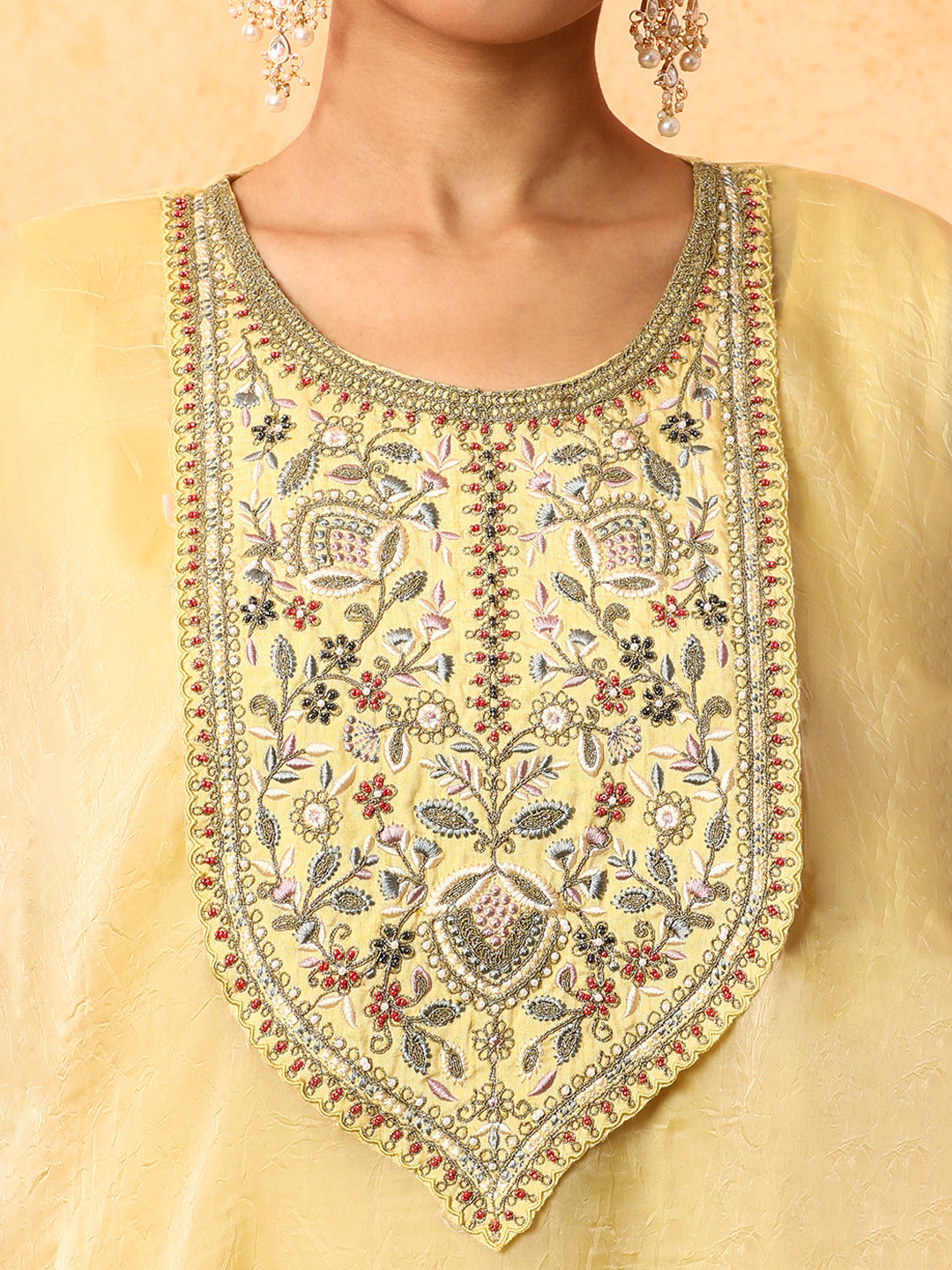 Floral Embroidered A-Line Organza Kurta & Trousers Sets