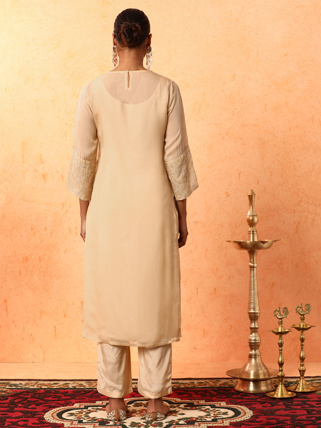 Floral Embroidered A-Line Organza Kurta & Trousers Sets
