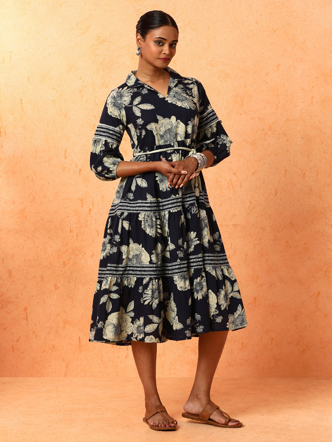 Floral Embroidered A-Line Pure Cotton Ethnic Dress