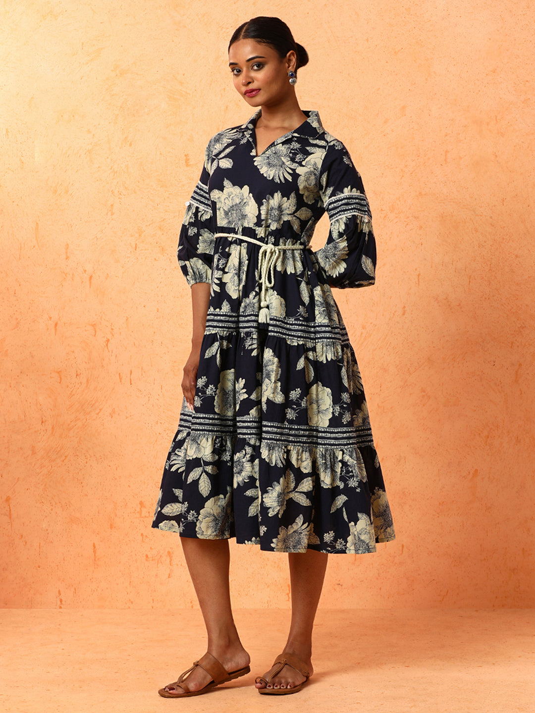 Floral Embroidered A-Line Pure Cotton Ethnic Dress