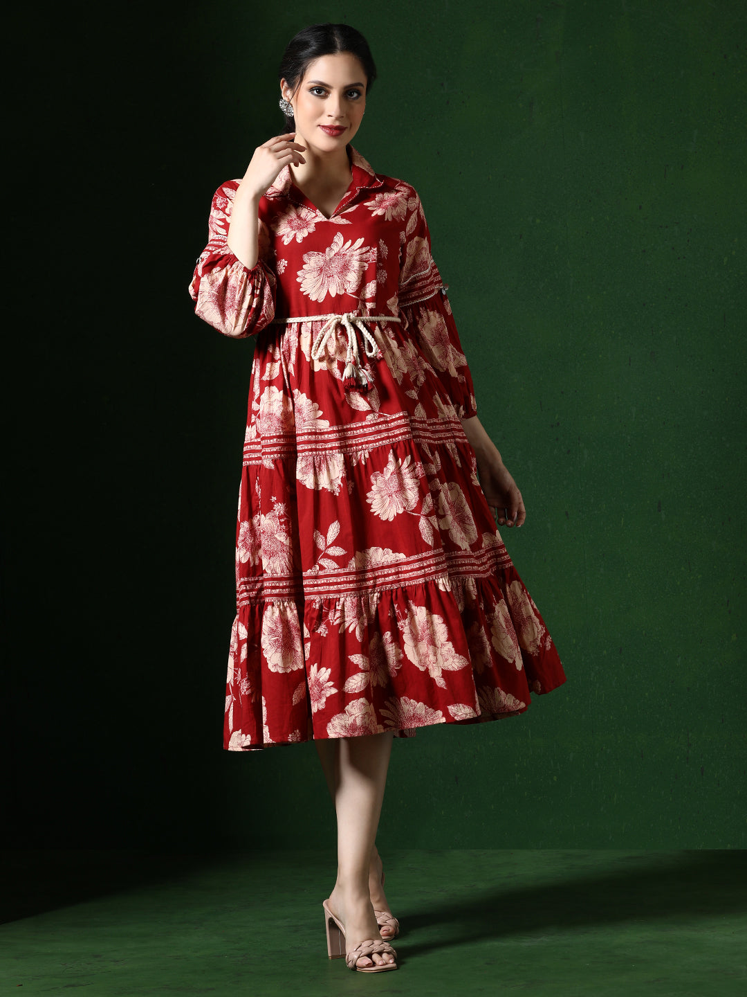 Floral Embroidered A-Line Pure Cotton Ethnic Dress