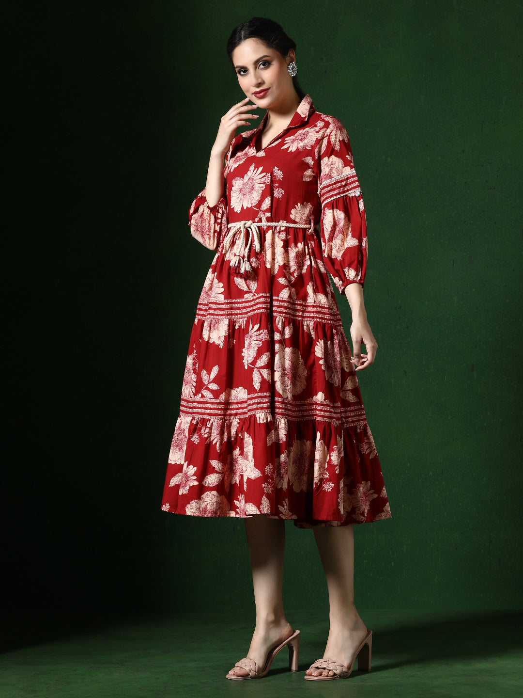 Floral Embroidered A-Line Pure Cotton Ethnic Dress