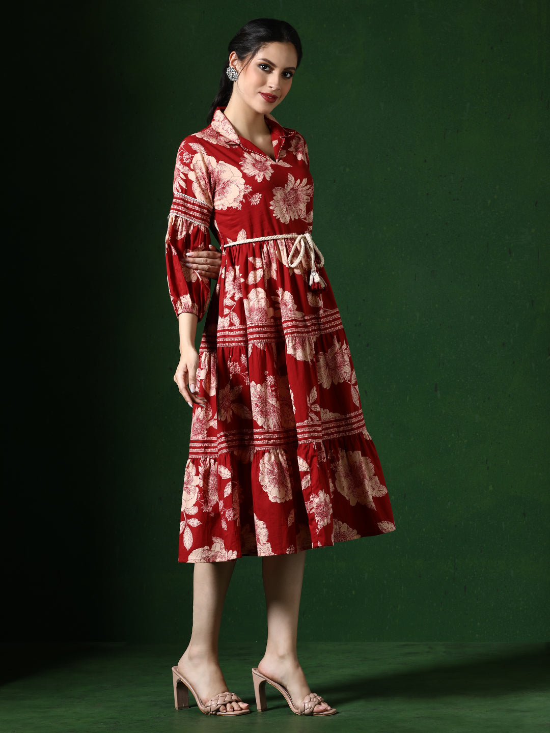 Floral Embroidered A-Line Pure Cotton Ethnic Dress