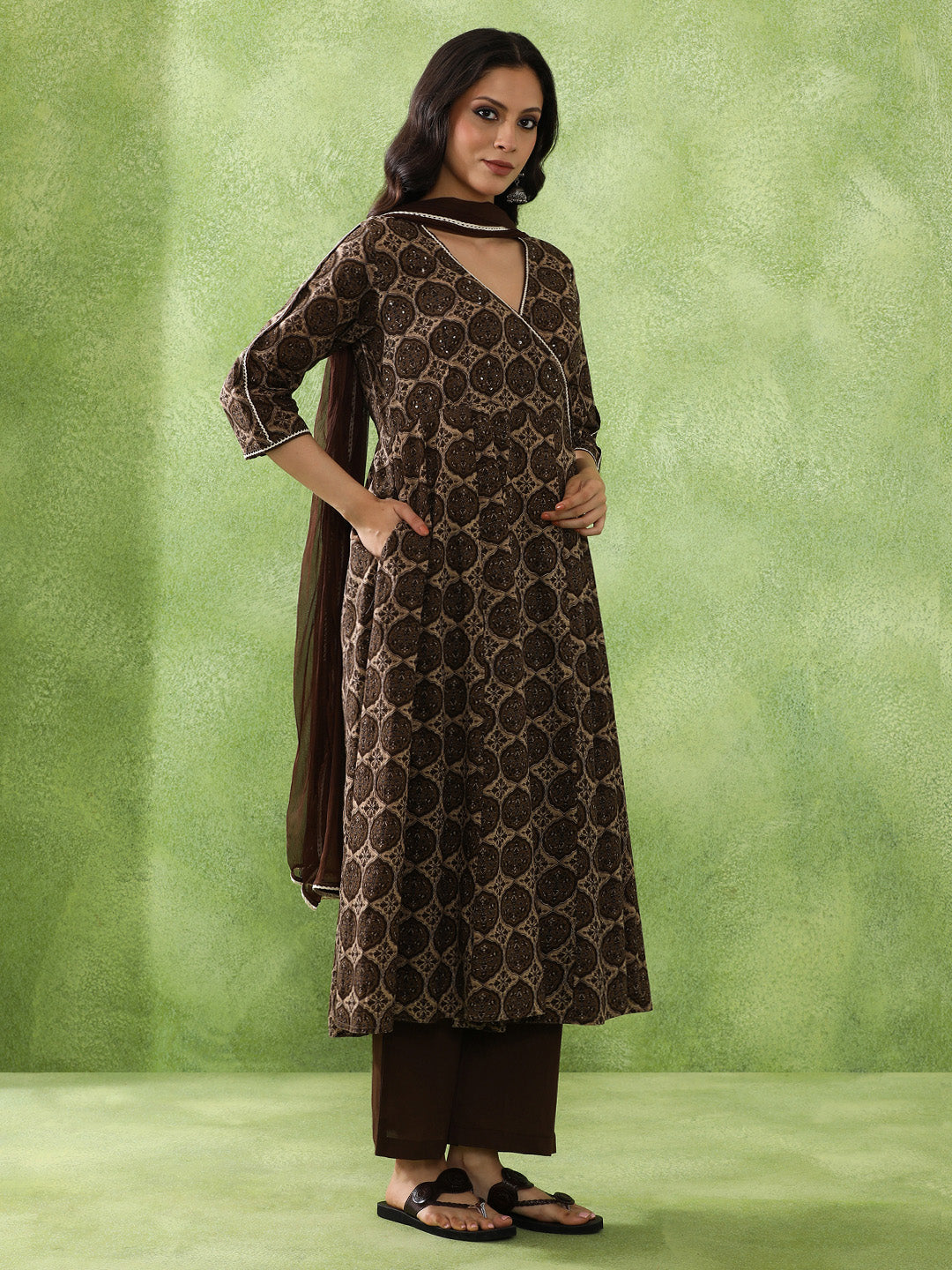 Floral Embroidered A-Line Pure Cotton Kurta & Trousers Sets