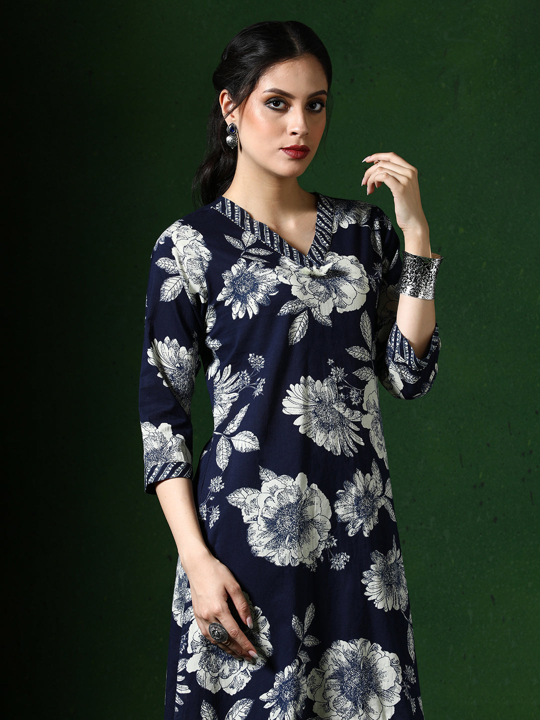 Floral Embroidered A-Line Pure Cotton Kurta & Palazzos Sets