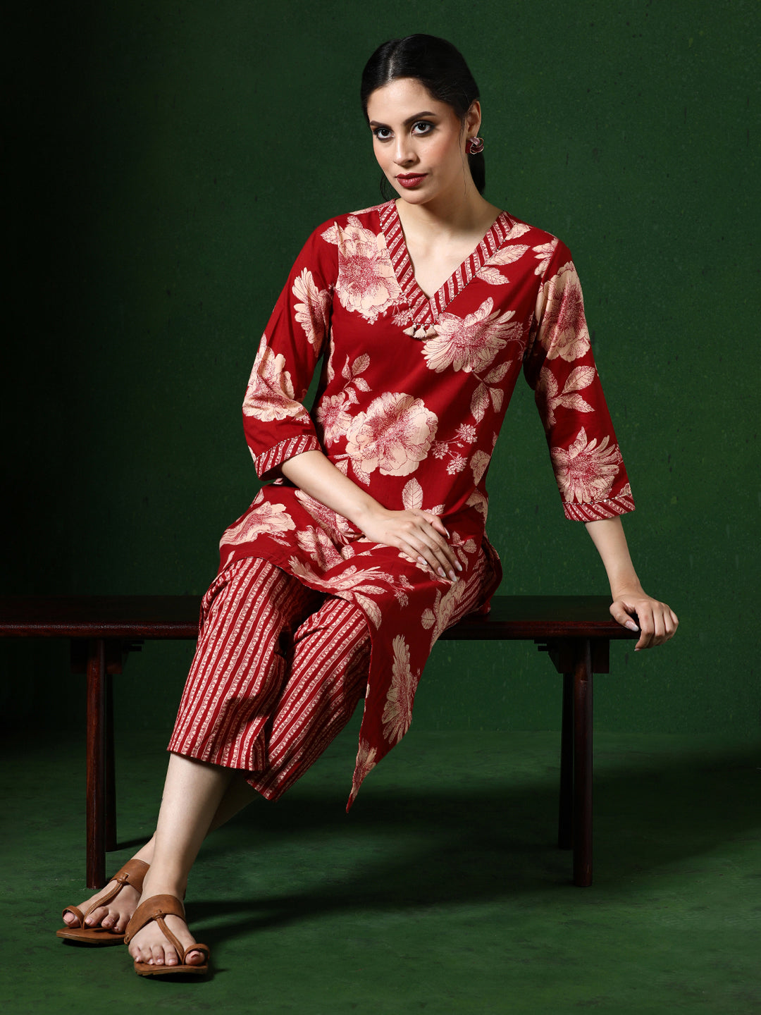 Floral Embroidered A-Line Pure Cotton Kurta & Palazzos Sets