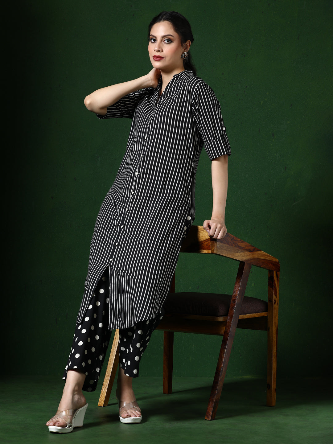 Striped Printed A-Line Pure Cotton Kurta & Palazzos Sets