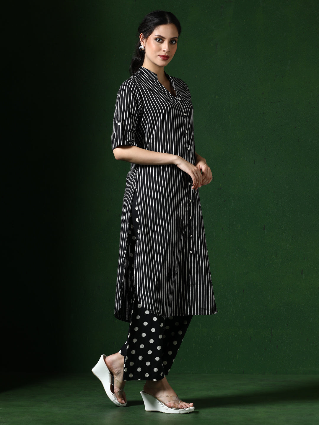 Striped Printed A-Line Pure Cotton Kurta & Palazzos Sets