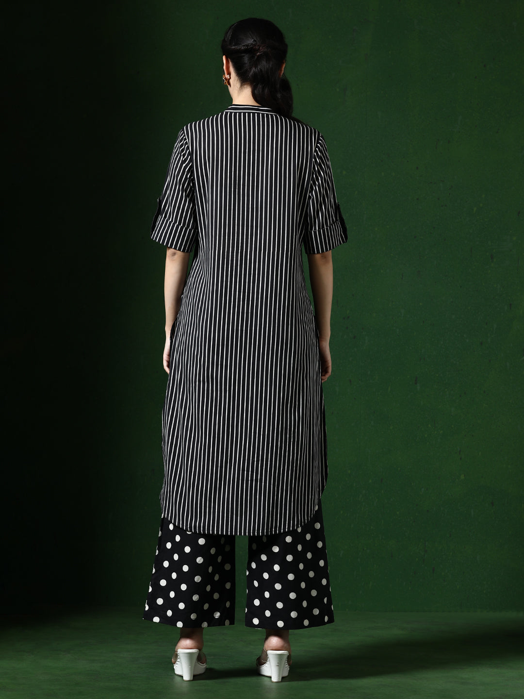 Striped Printed A-Line Pure Cotton Kurta & Palazzos Sets