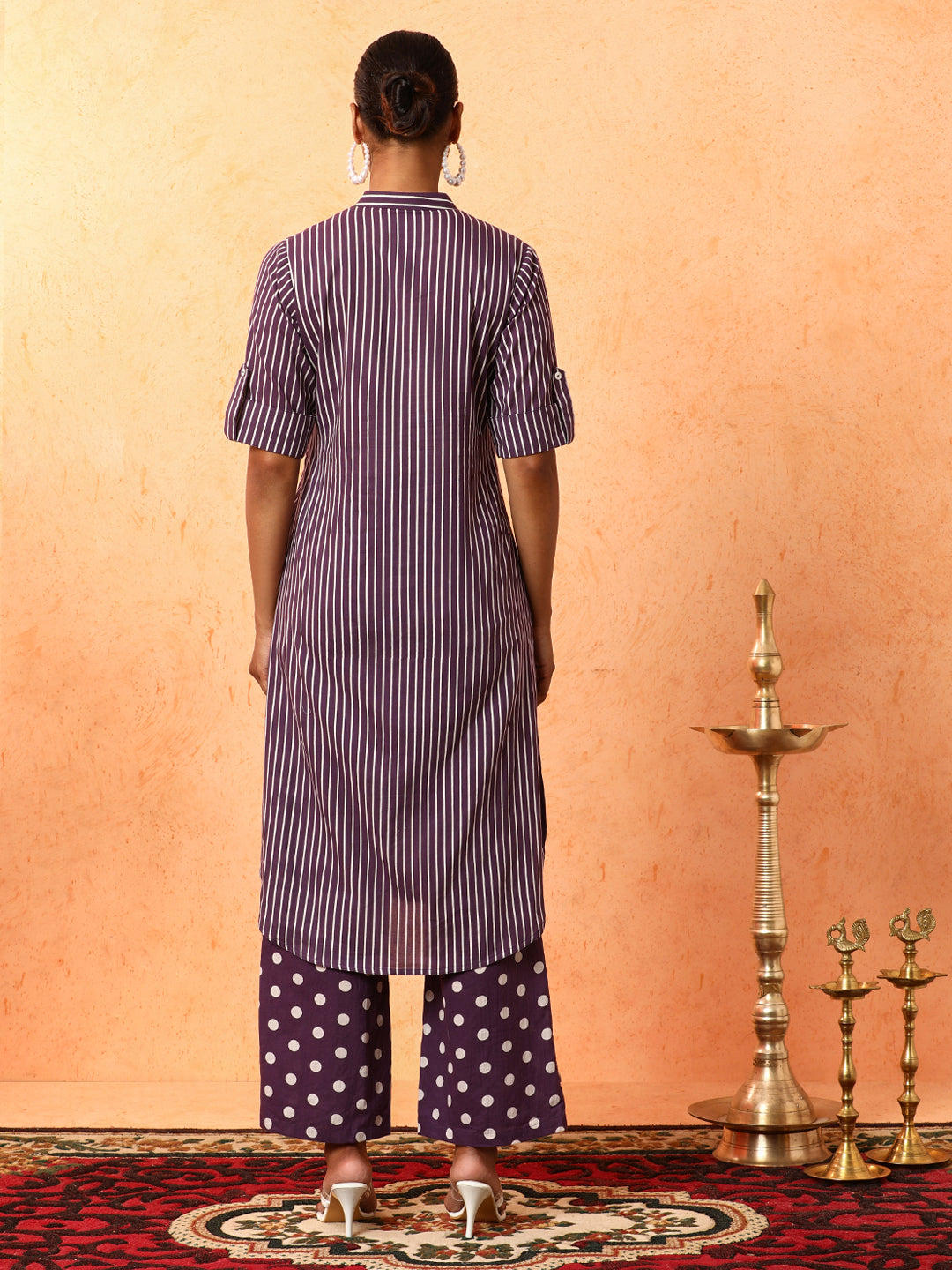 Striped Printed A-Line Pure Cotton Kurta & Palazzos Sets