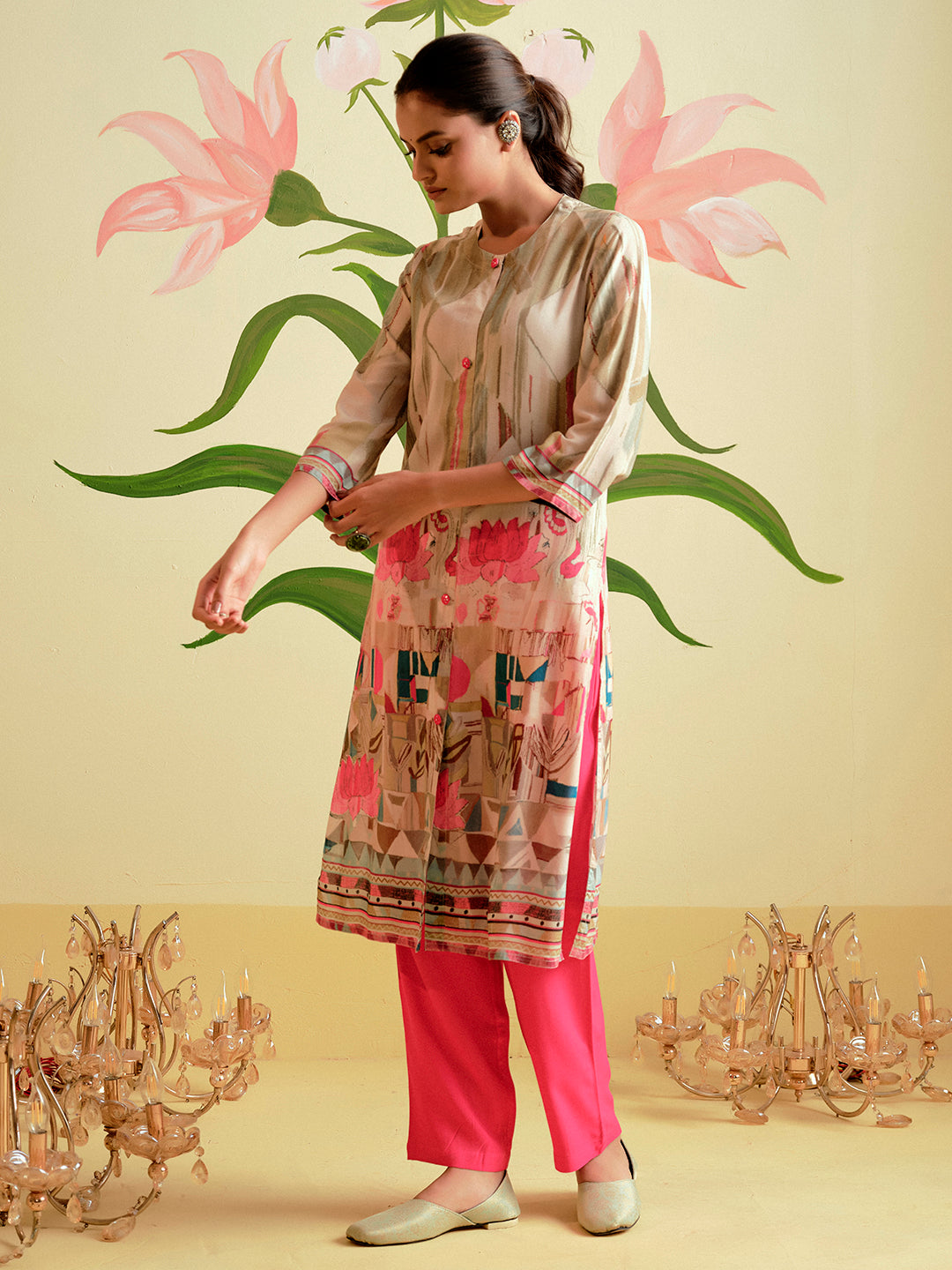 Embroidered Straight Kurta & Trousers Sets