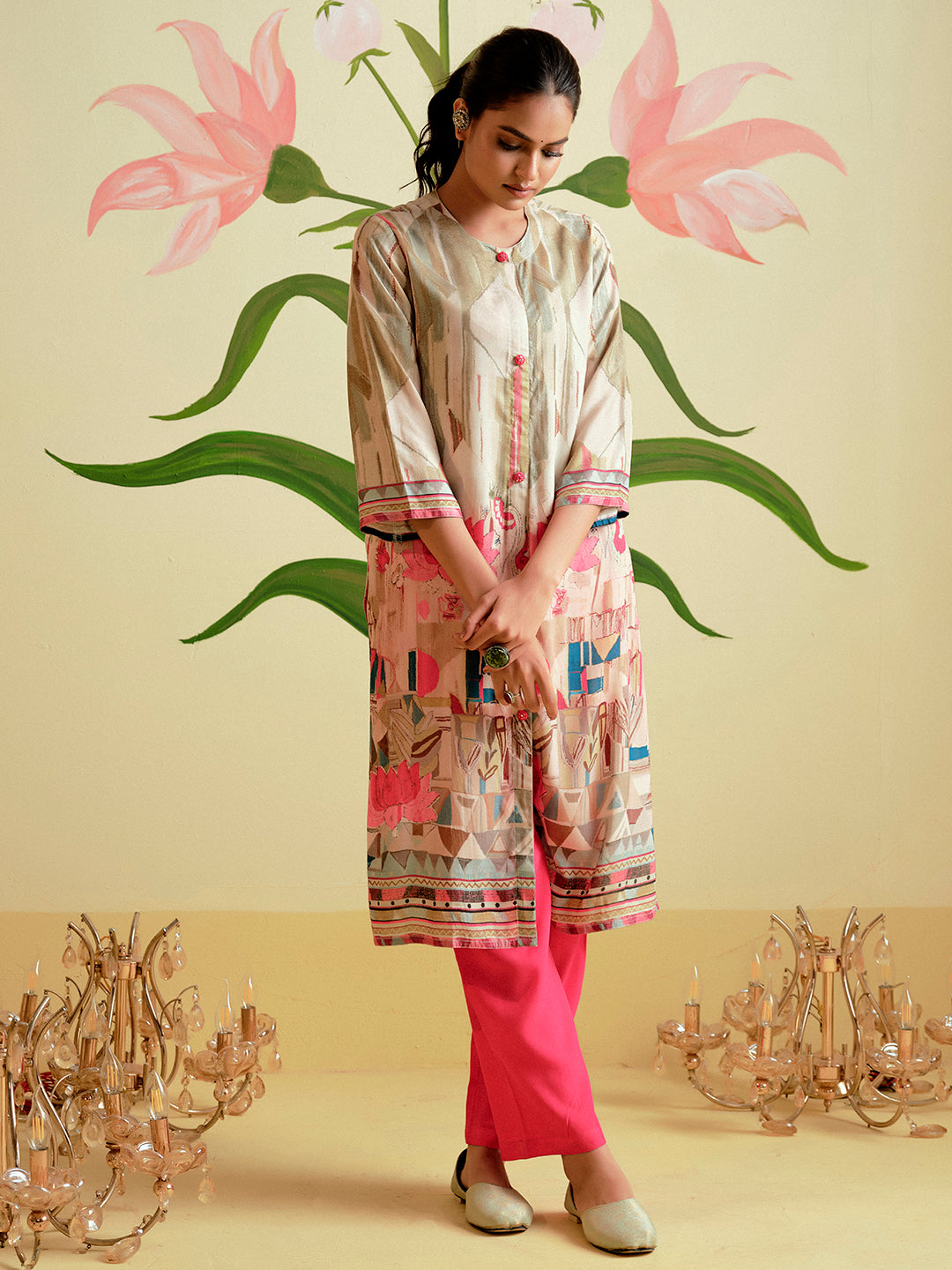 Embroidered Straight Kurta & Trousers Sets