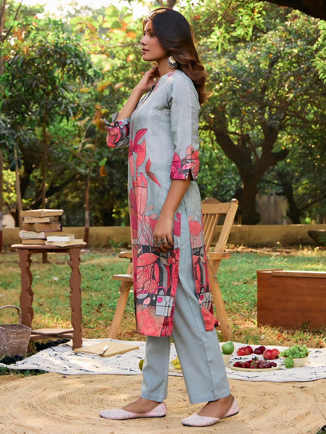 Embroidered Straight Kurta & Trousers Sets