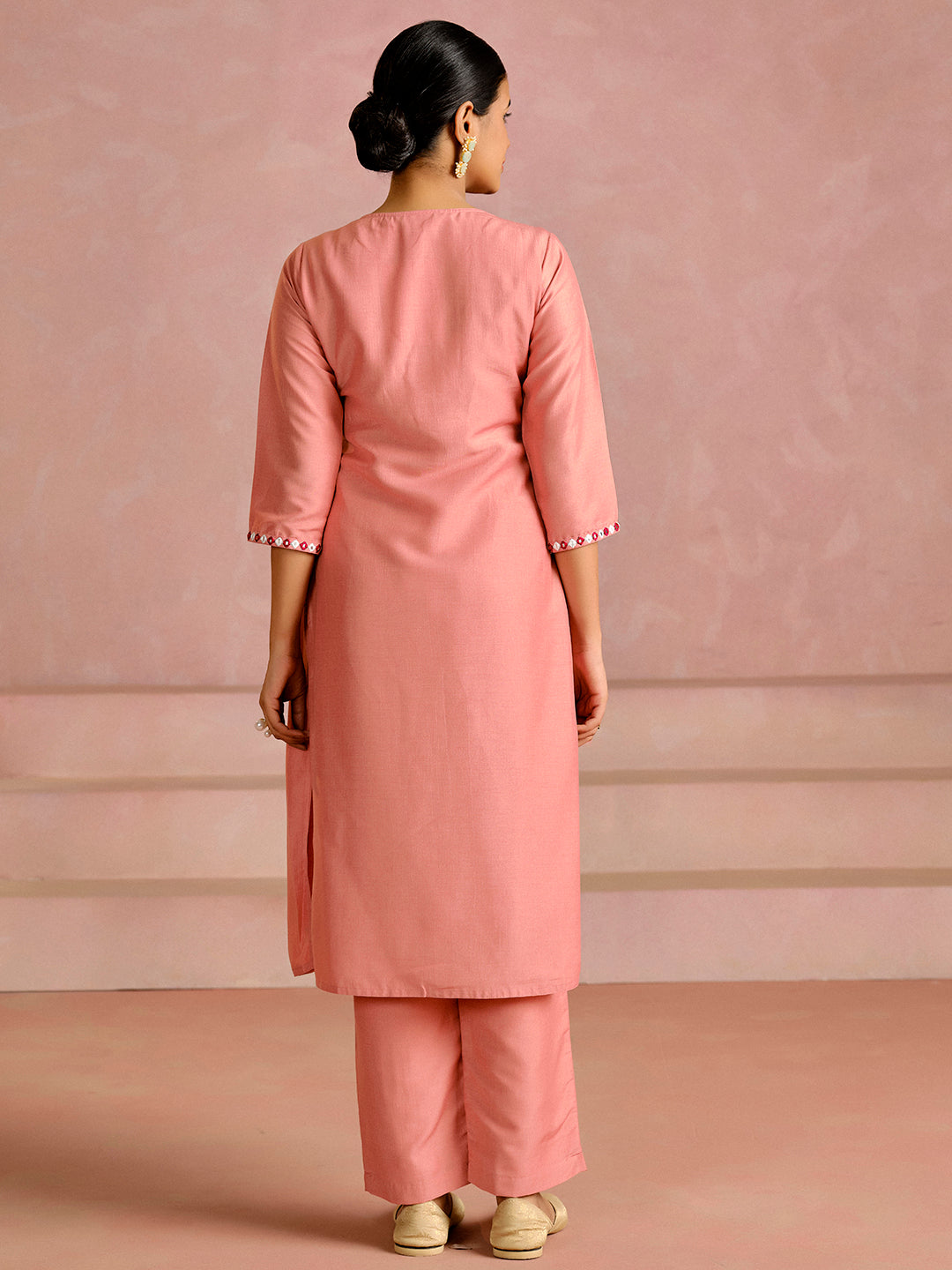 Embroidered A-Line Silk Blend Kurta & Trousers Sets