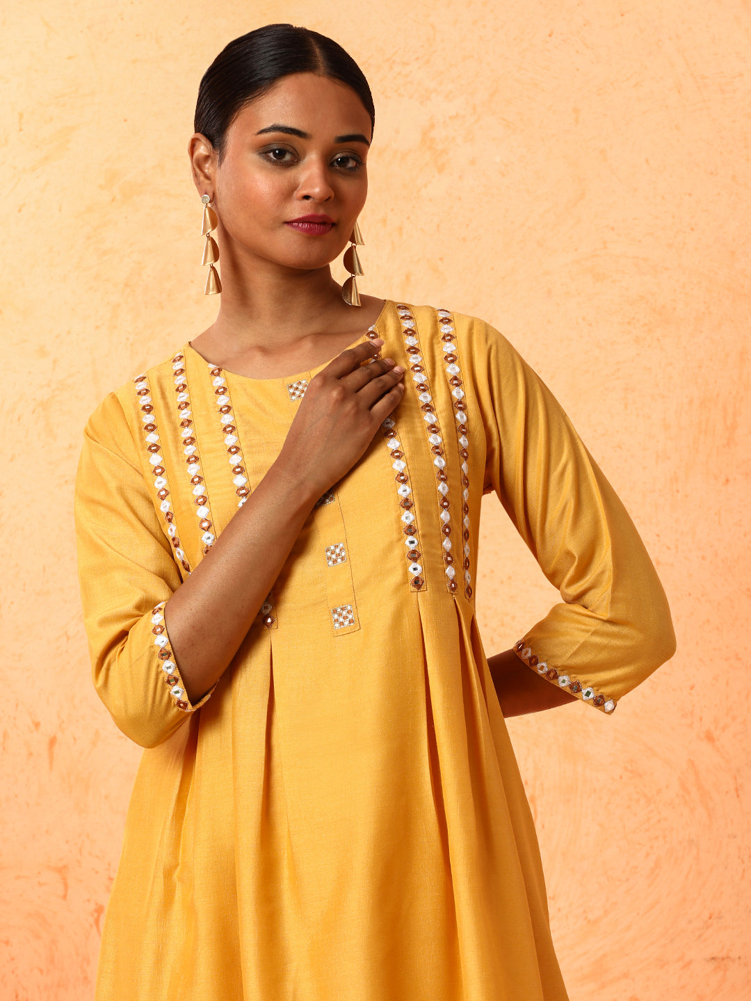 Floral Embroidered A-Line Silk Blend Kurta & Palazzos Sets