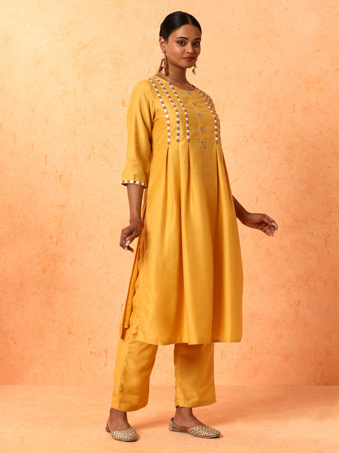 Floral Embroidered A-Line Silk Blend Kurta & Palazzos Sets