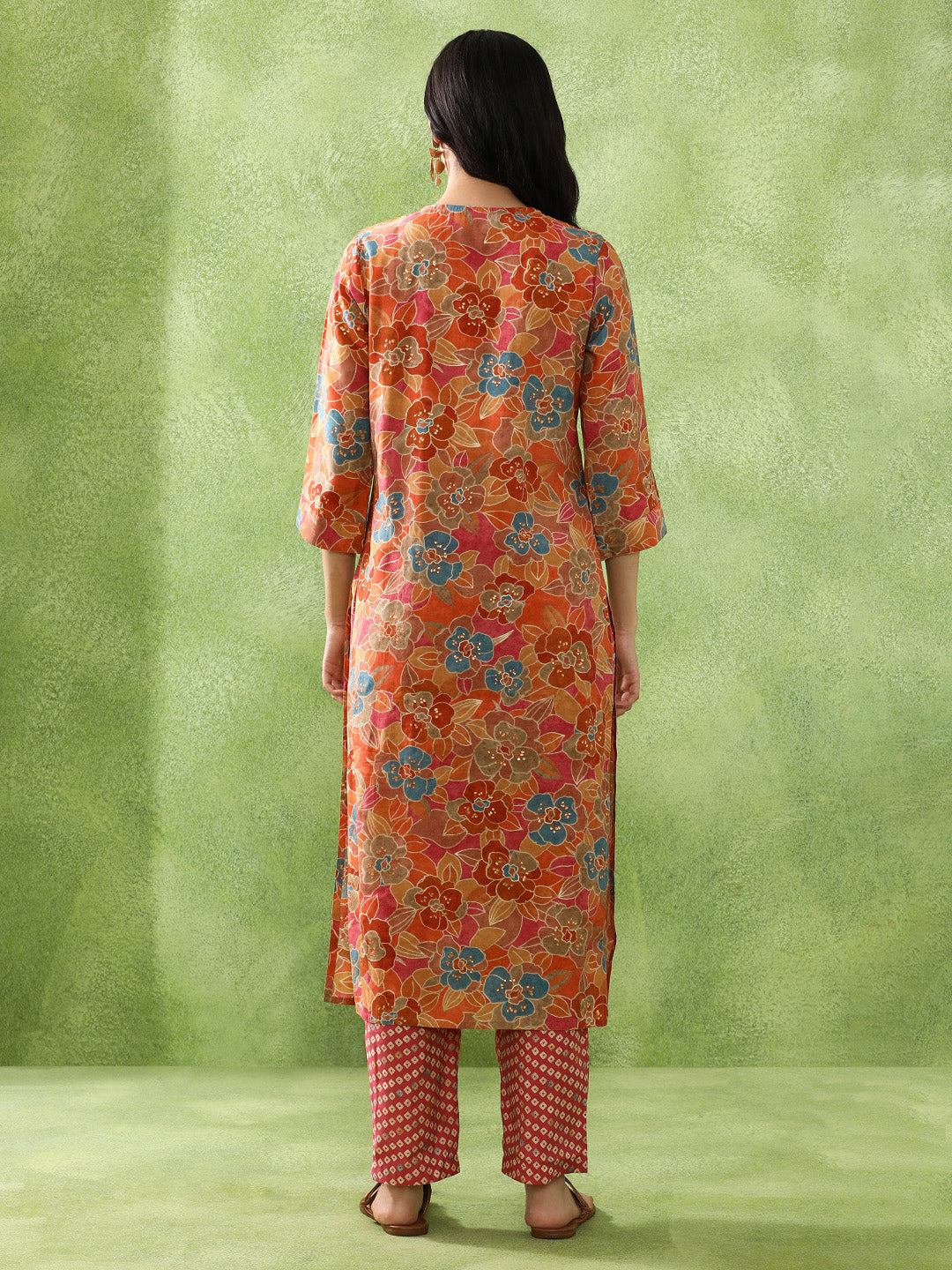 Floral Embroidered A-Line Cotton Blend Kurta & Trousers Sets