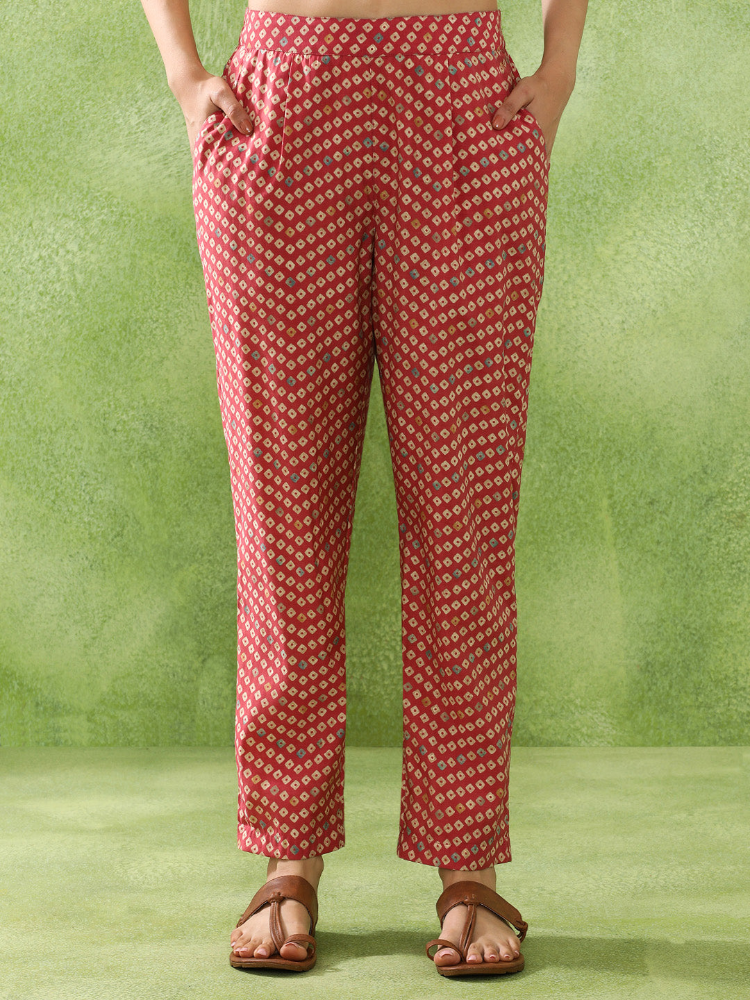 Floral Embroidered A-Line Cotton Blend Kurta & Trousers Sets