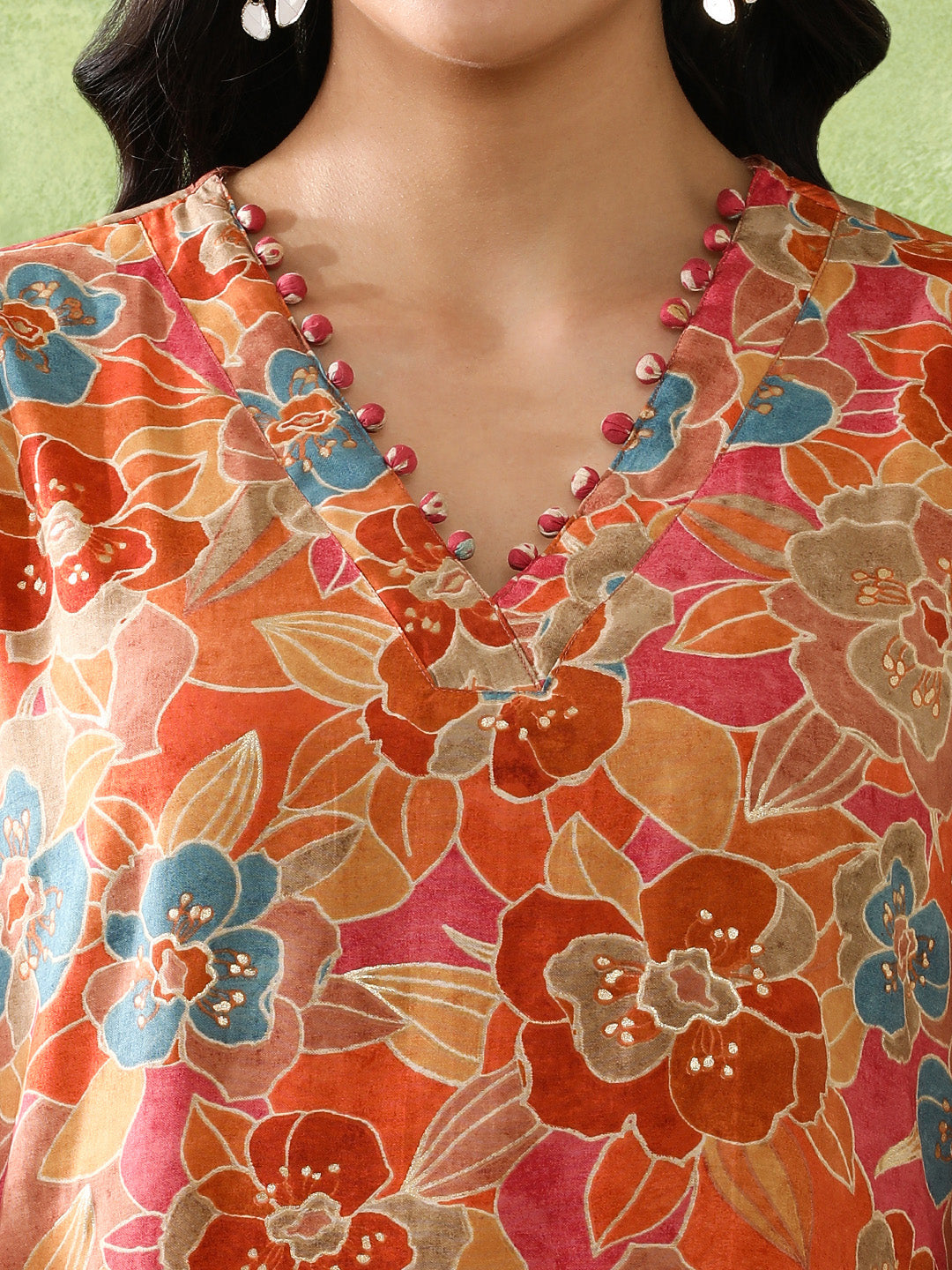 Floral Embroidered A-Line Cotton Blend Kurta & Trousers Sets