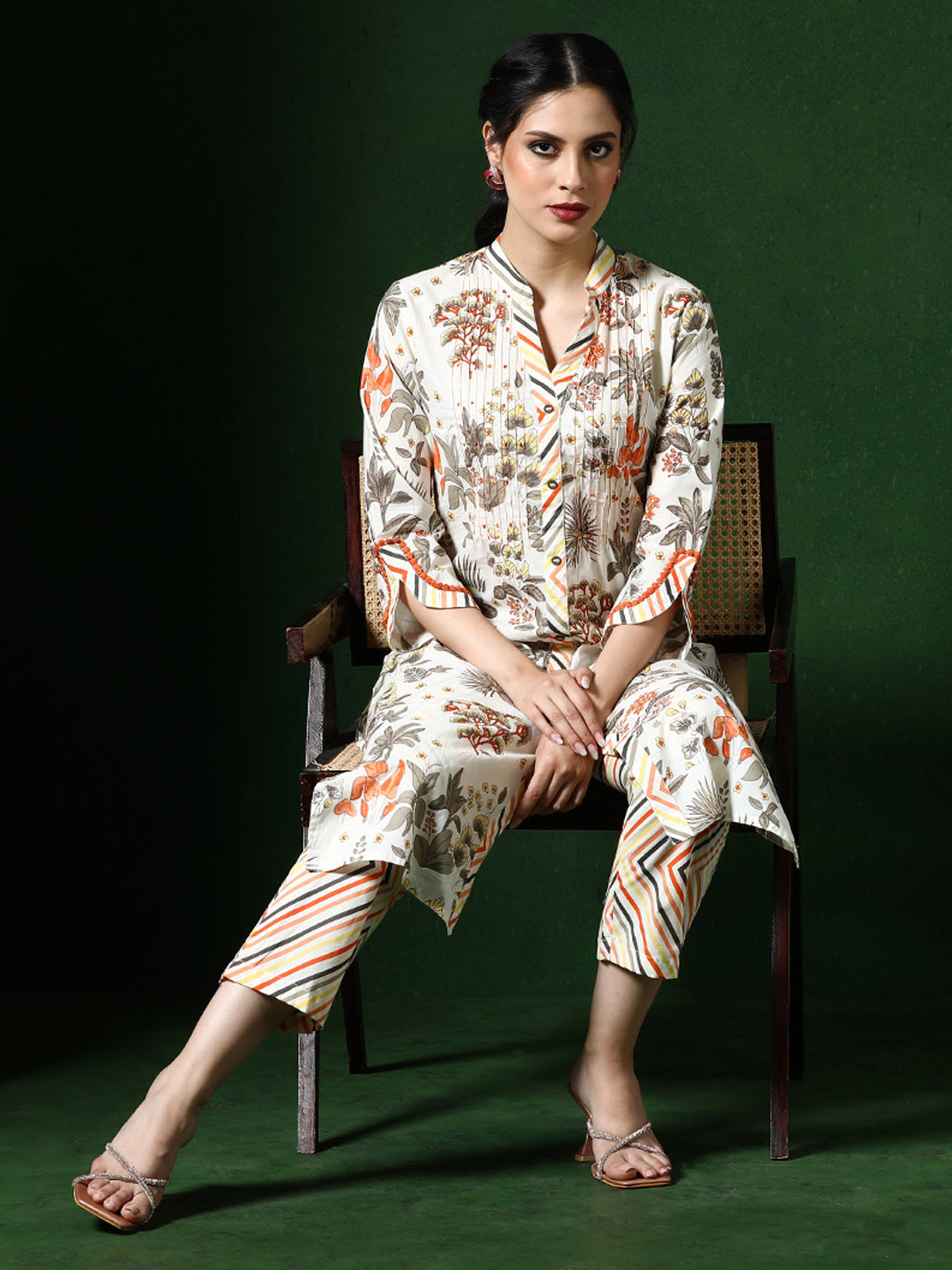 Floral Embroidered A-Line Pure Cotton Kurta & Trousers Sets
