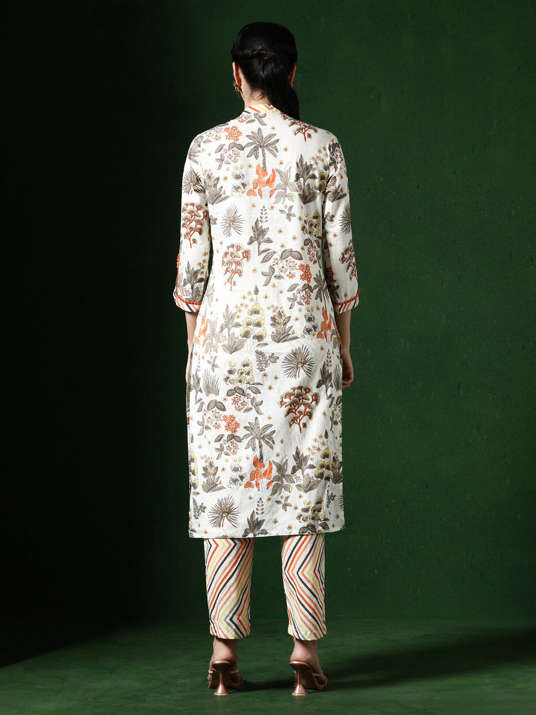 Floral Embroidered A-Line Pure Cotton Kurta & Trousers Sets