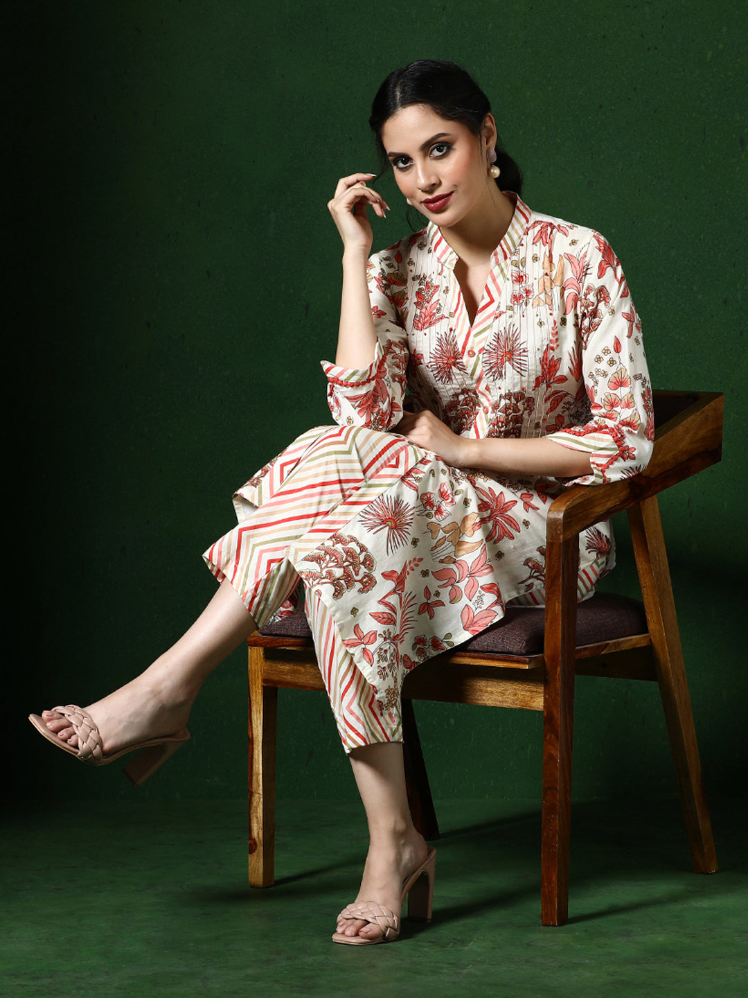 Floral Embroidered A-Line Pure Cotton Kurta & Trousers Sets