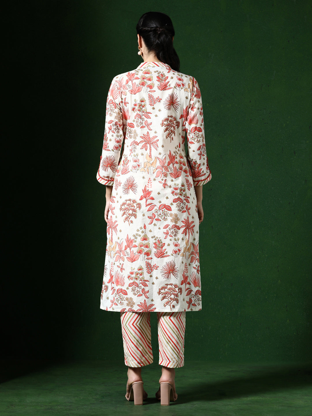 Floral Embroidered A-Line Pure Cotton Kurta & Trousers Sets