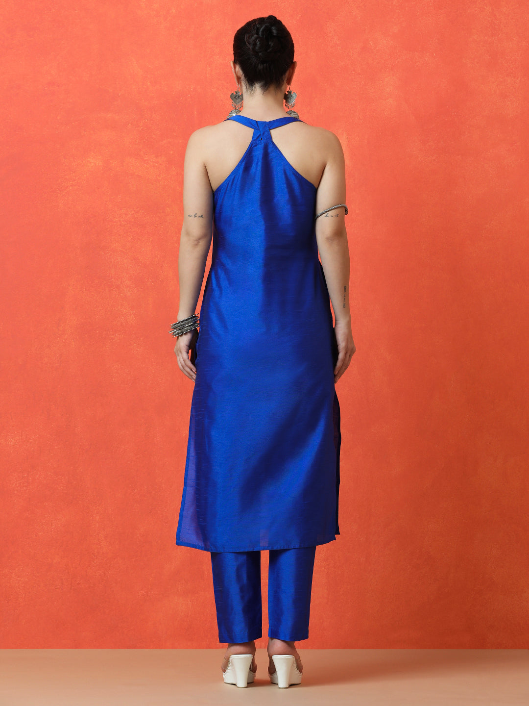 Solid Straight silk blend Kurta & Trousers Sets