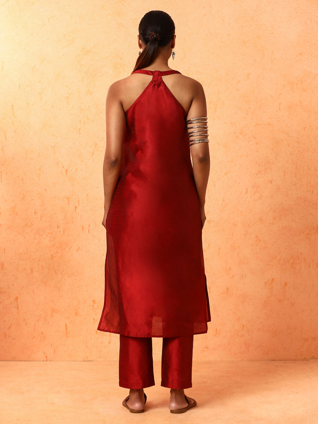 Solid Printed Straight Chanderi Silk Kurta & Trousers Sets