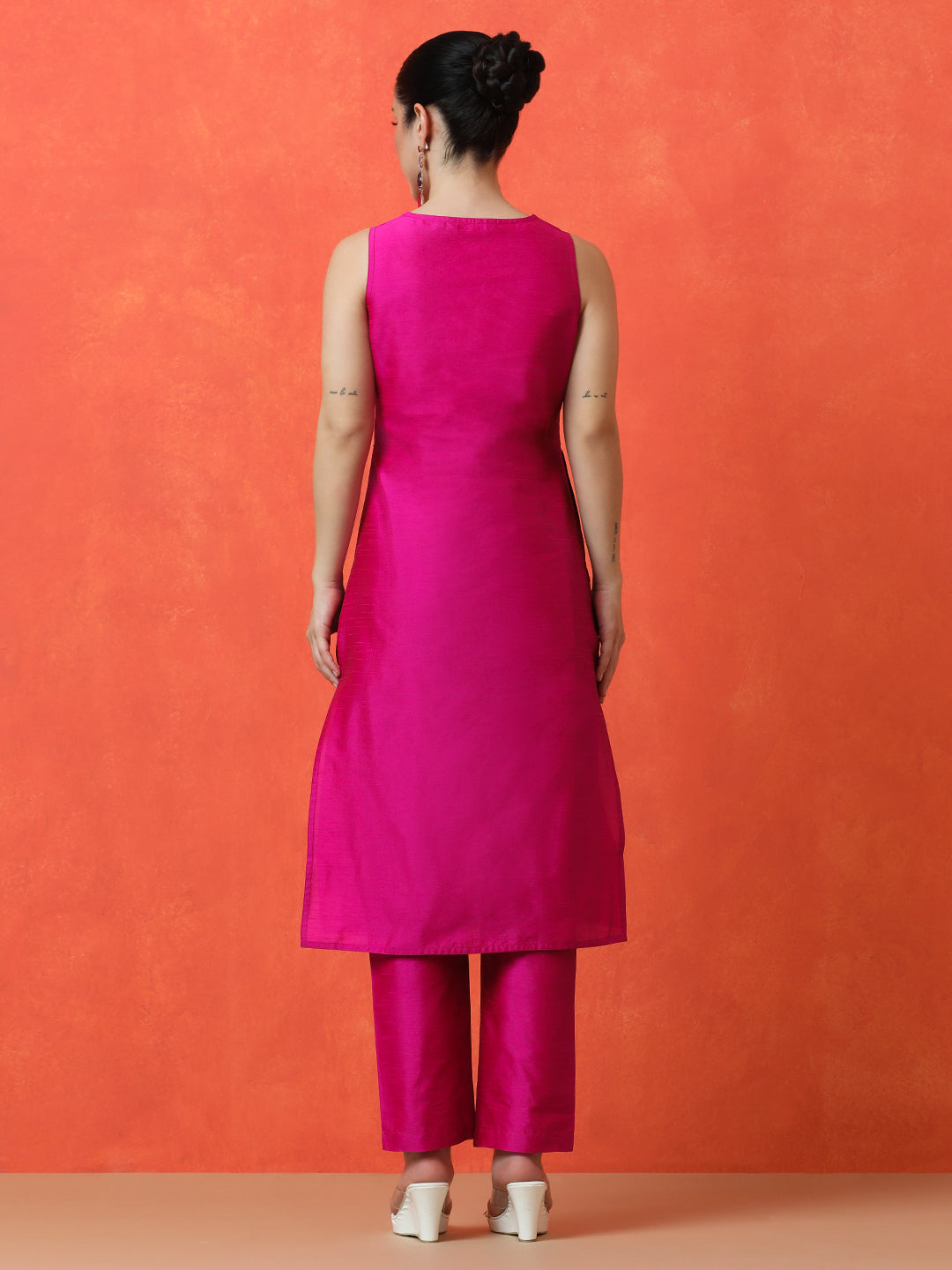 Solid Straight silk blend Kurta & Trousers Sets