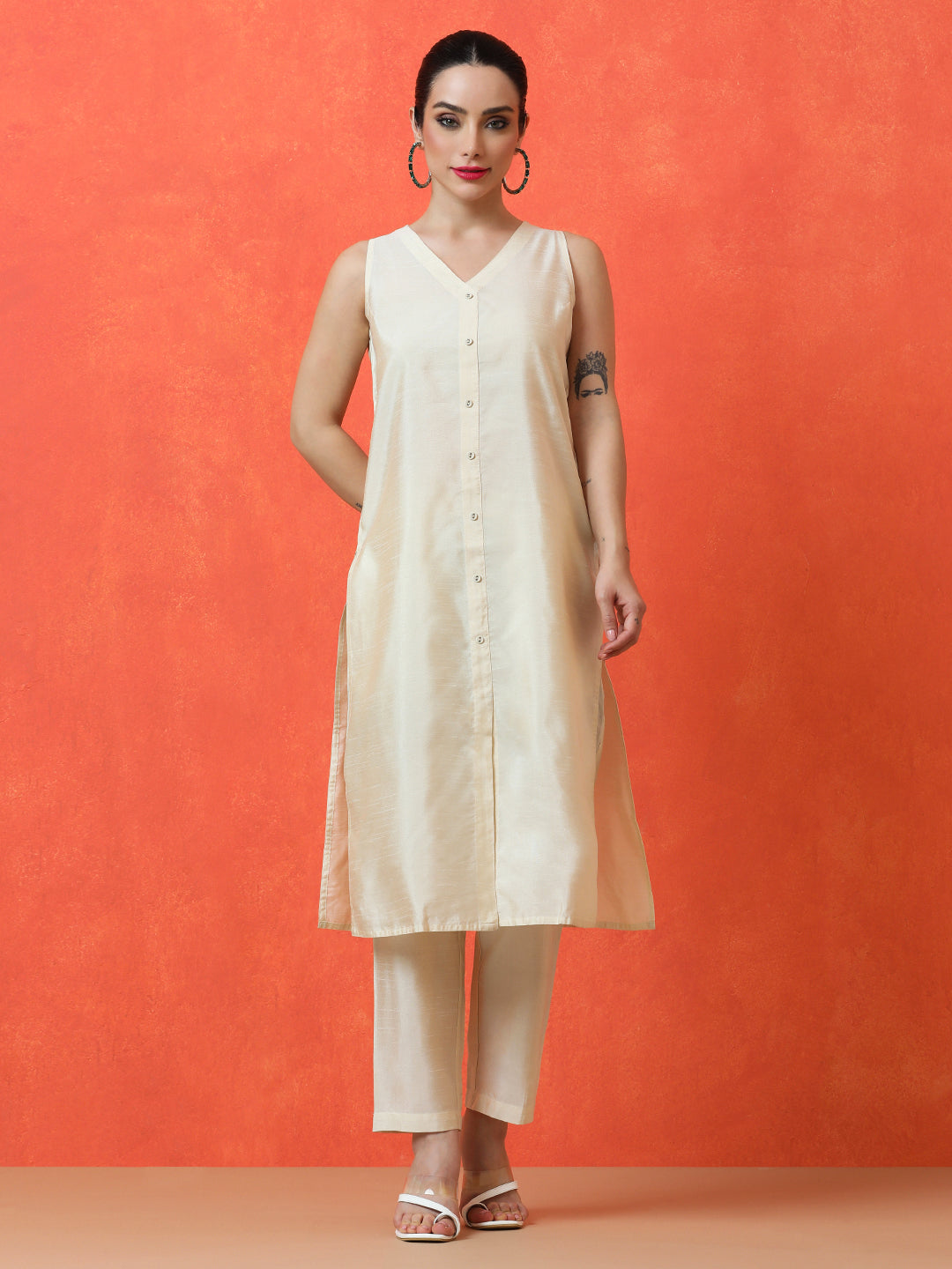 Solid Straight silk blend Kurta & Trousers Sets