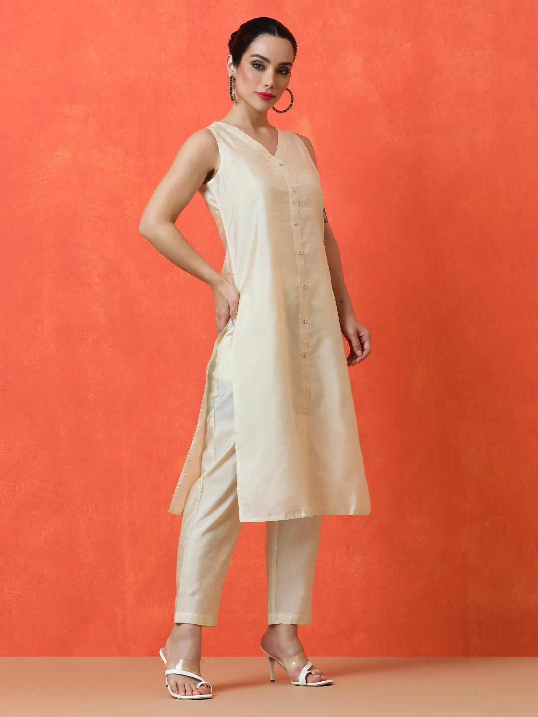 Solid Straight silk blend Kurta & Trousers Sets