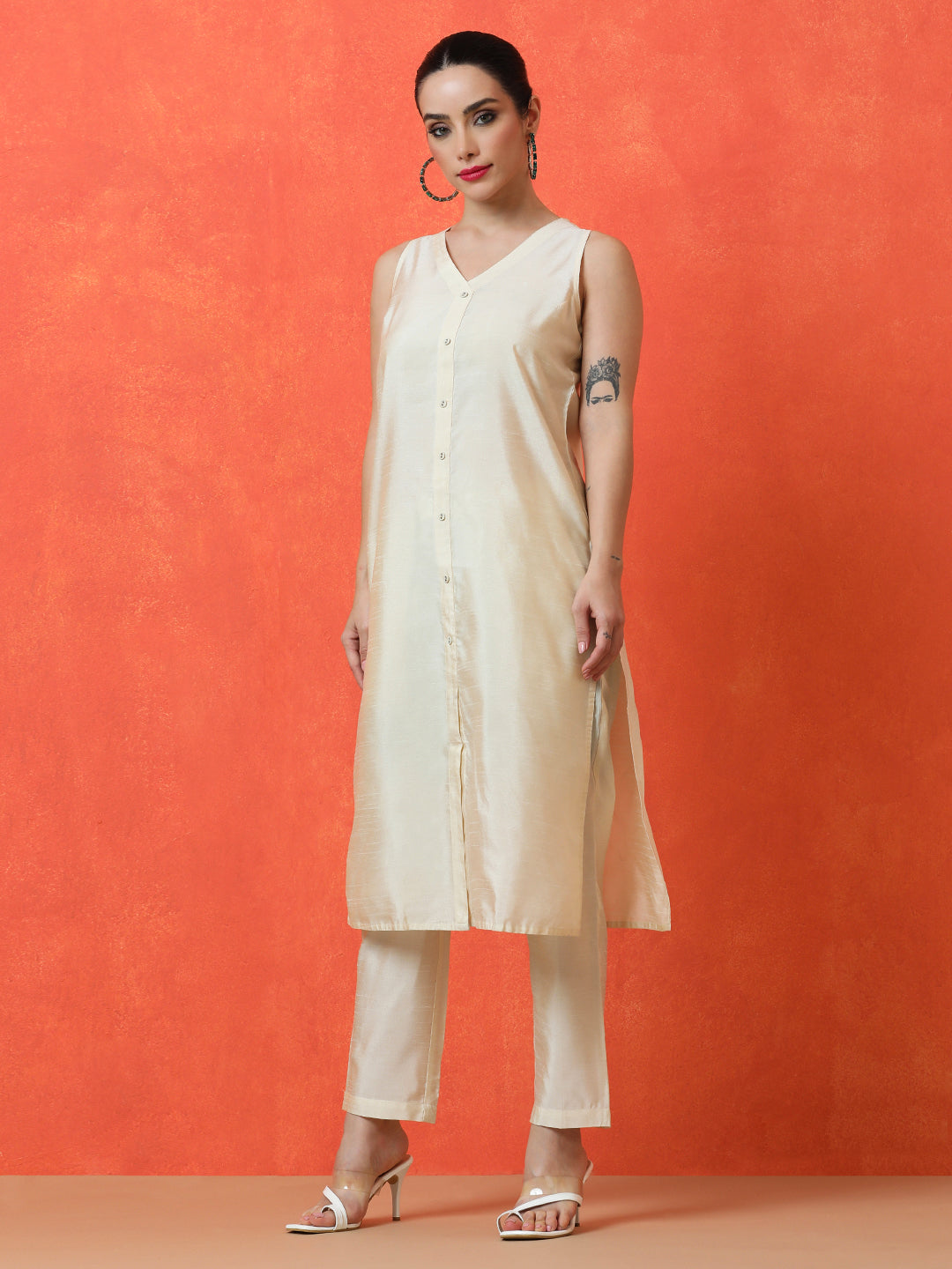 Solid Straight silk blend Kurta & Trousers Sets