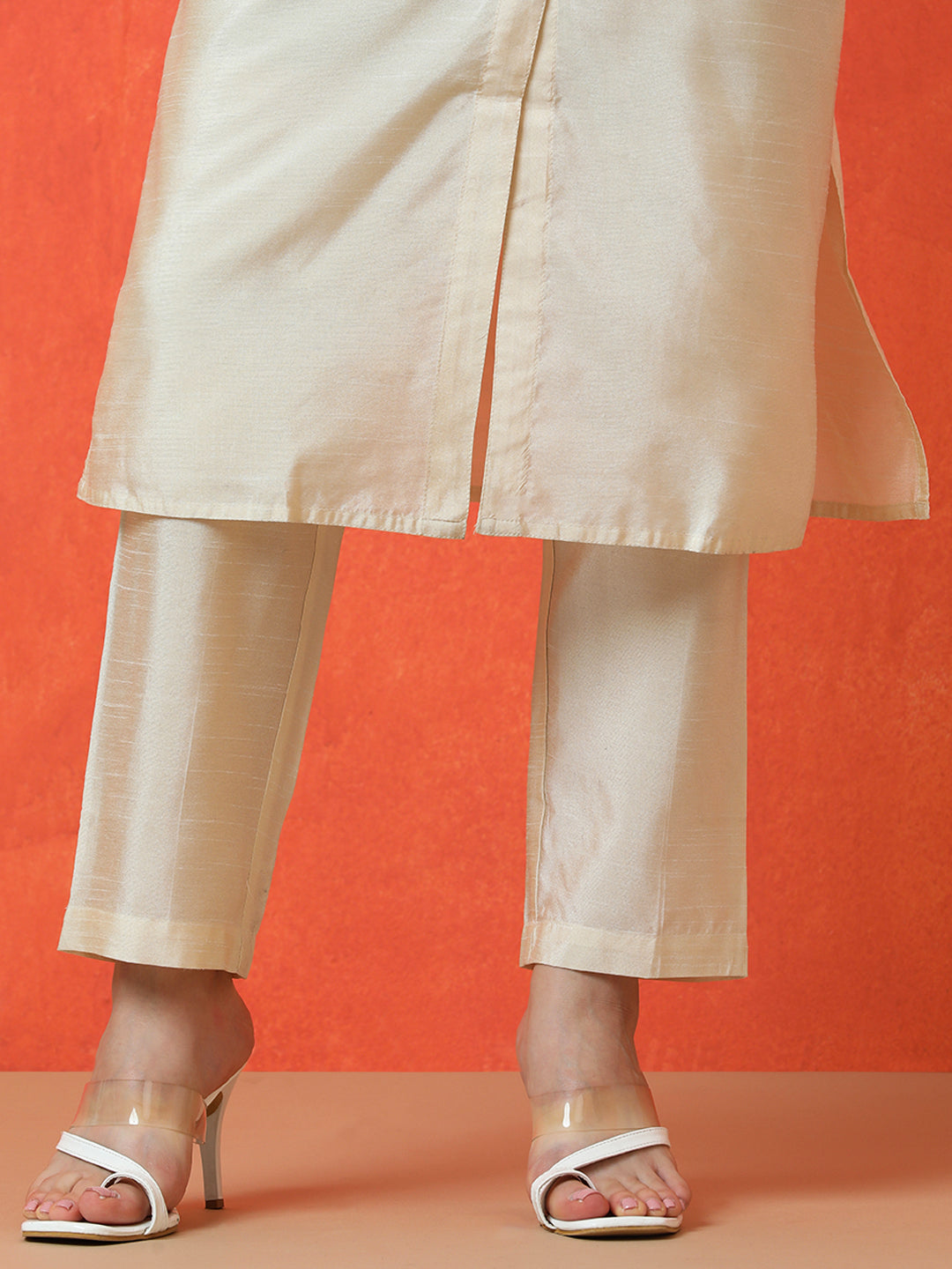 Solid Straight silk blend Kurta & Trousers Sets