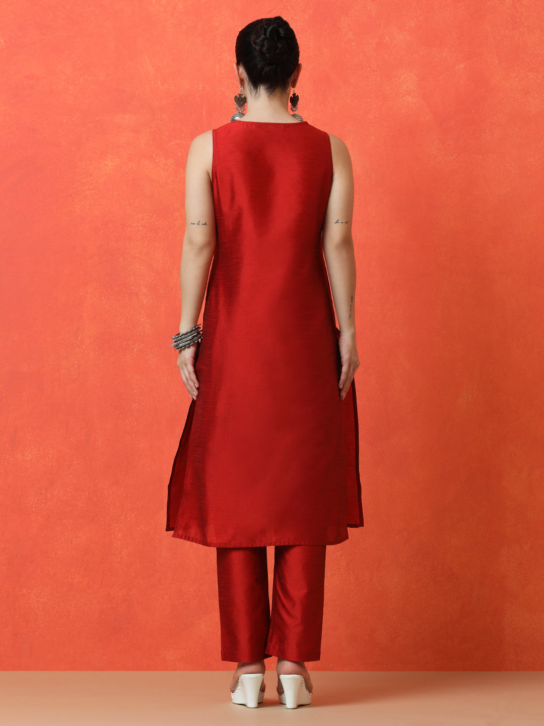 Solid Straight silk blend Kurta & Trousers Sets