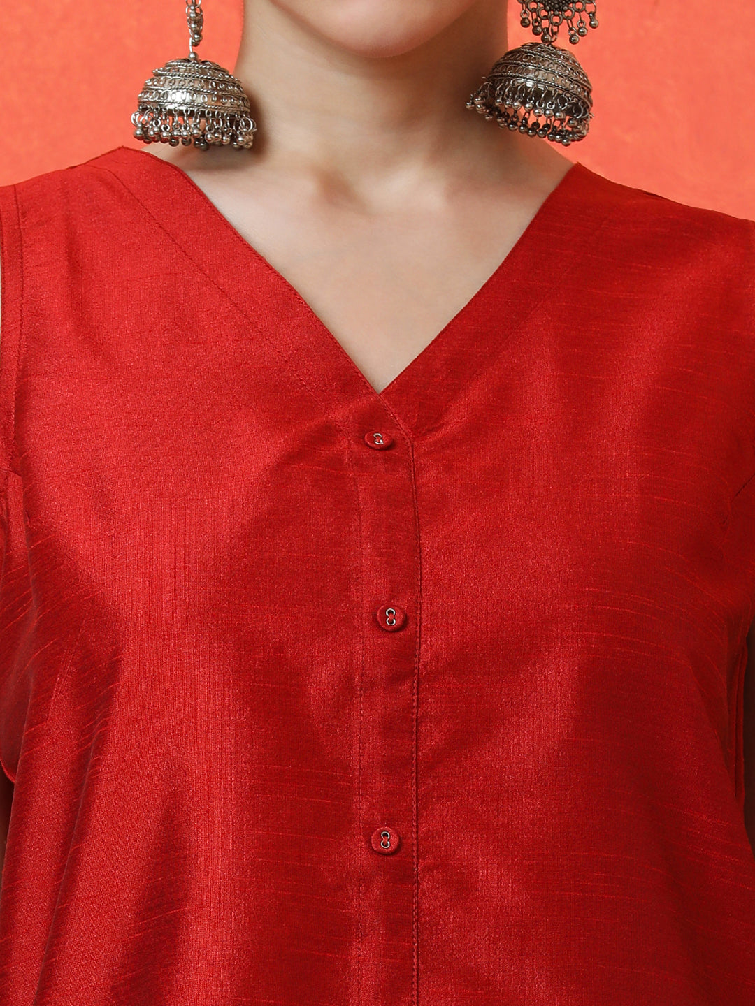 Solid Straight silk blend Kurta & Trousers Sets