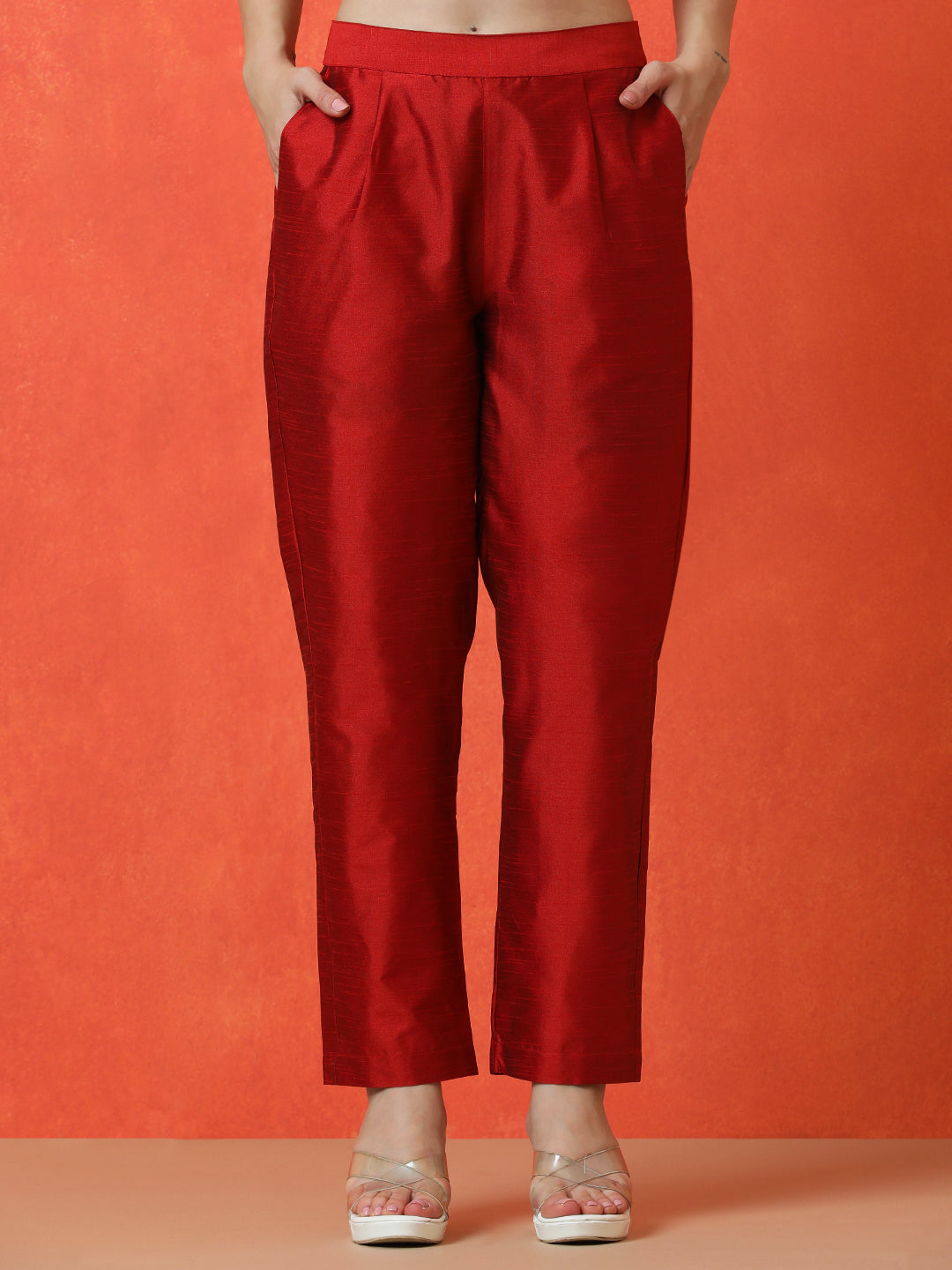 Solid Straight silk blend Kurta & Trousers Sets