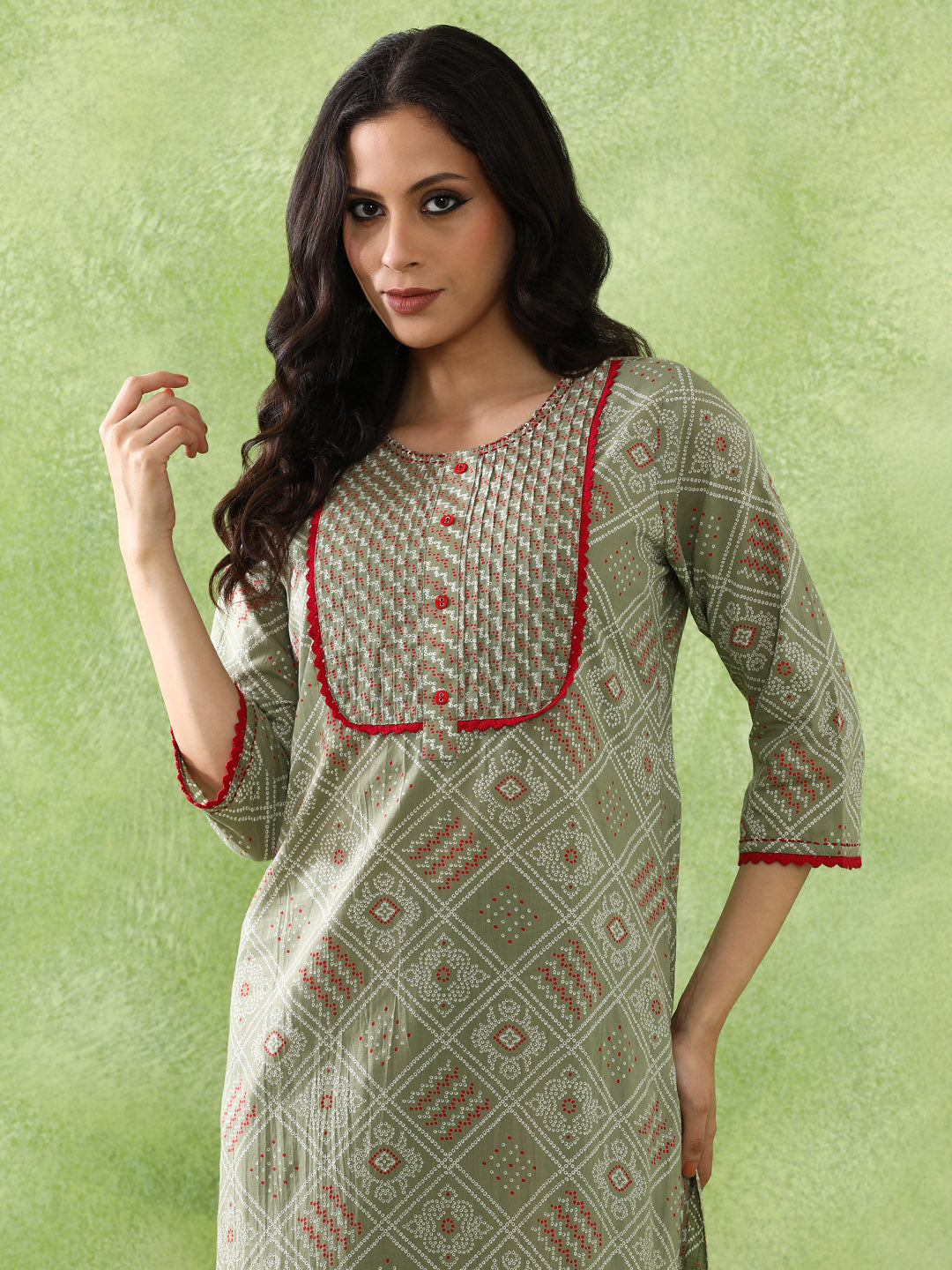 Bandhani Embroidered Straight Pure Cotton Kurta & Trousers Sets