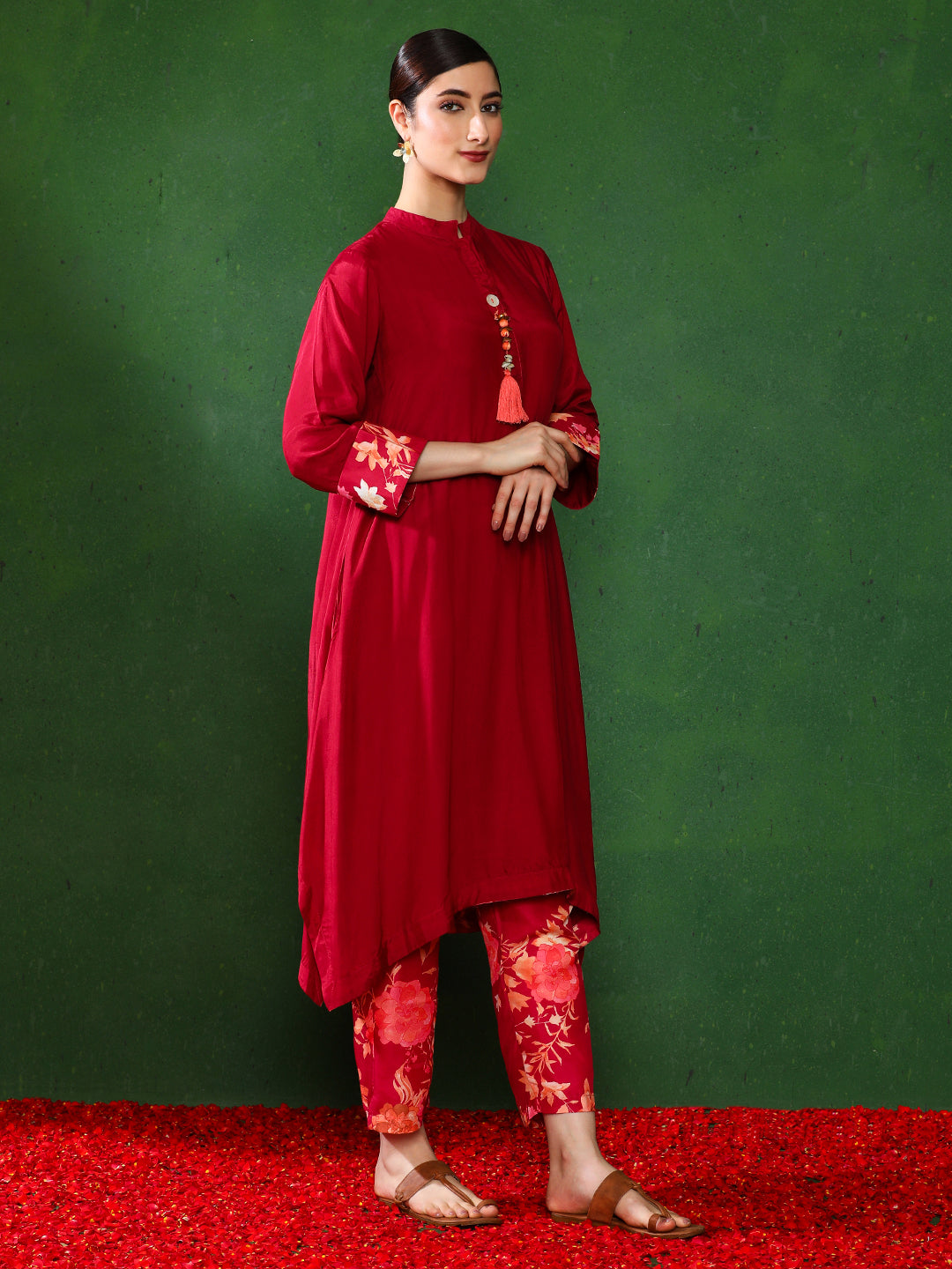 Floral Solid A-Line Kurta & Trousers Sets