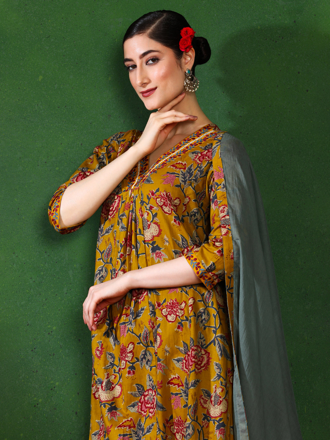 Floral Embroidered A-Line Kurta & Trousers Sets