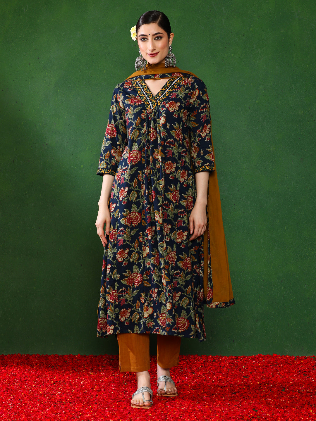 Floral Embroidered A-Line Kurta & Trousers Sets