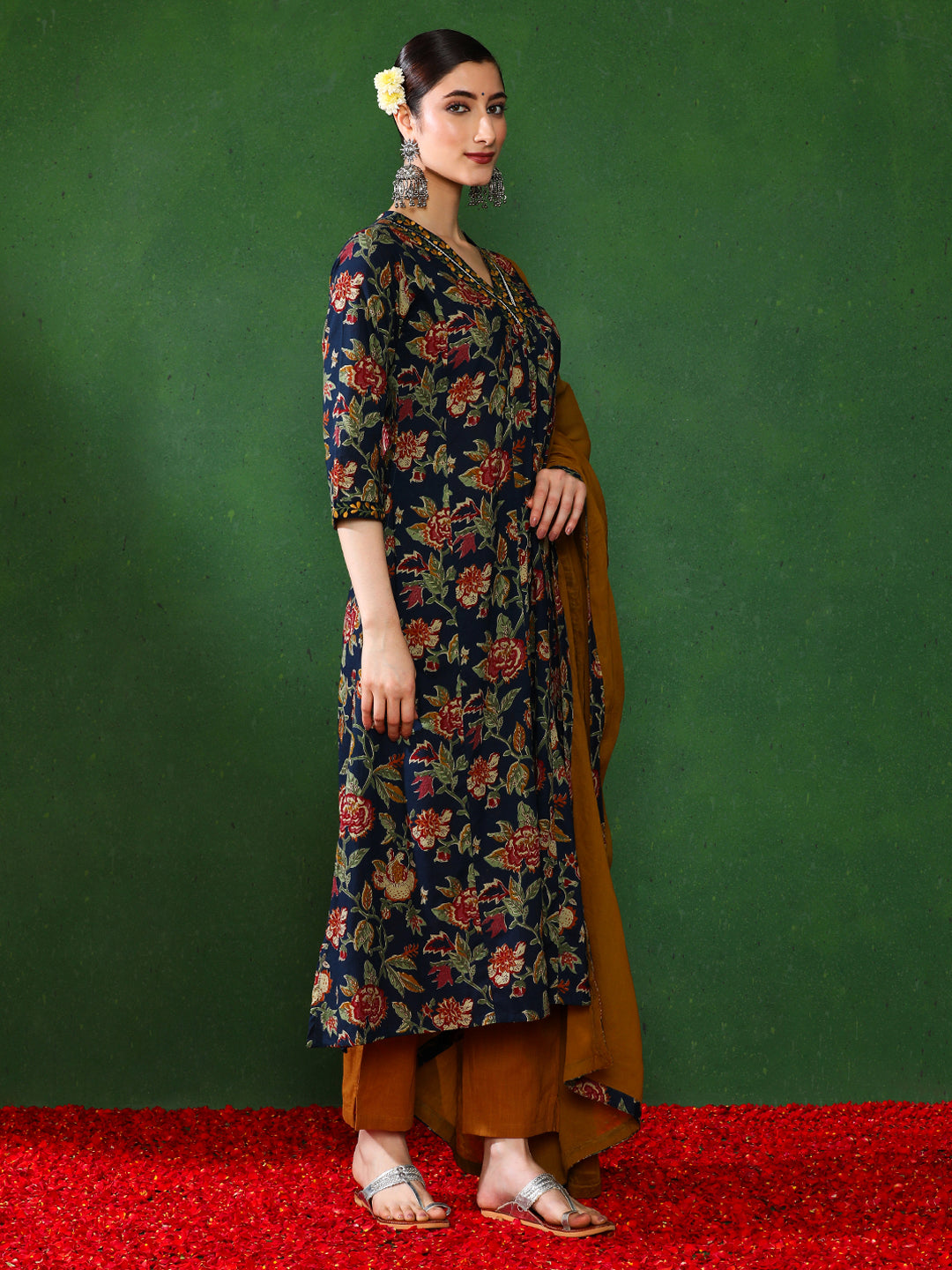 Floral Embroidered A-Line Kurta & Trousers Sets