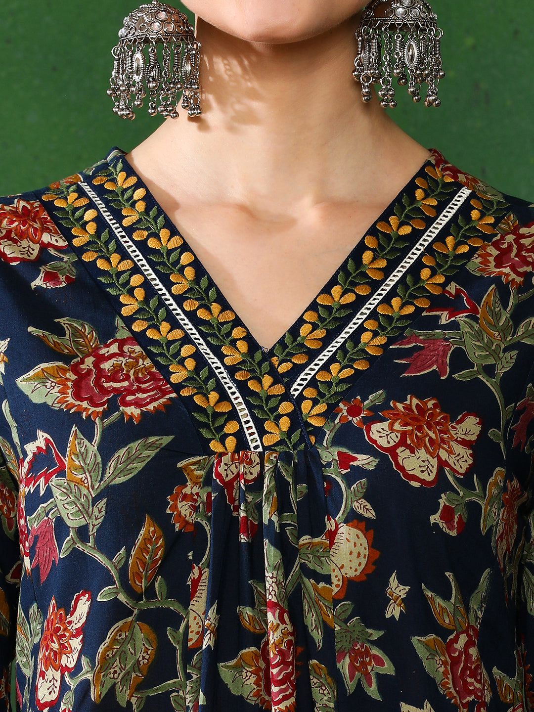 Floral Embroidered A-Line Kurta & Trousers Sets